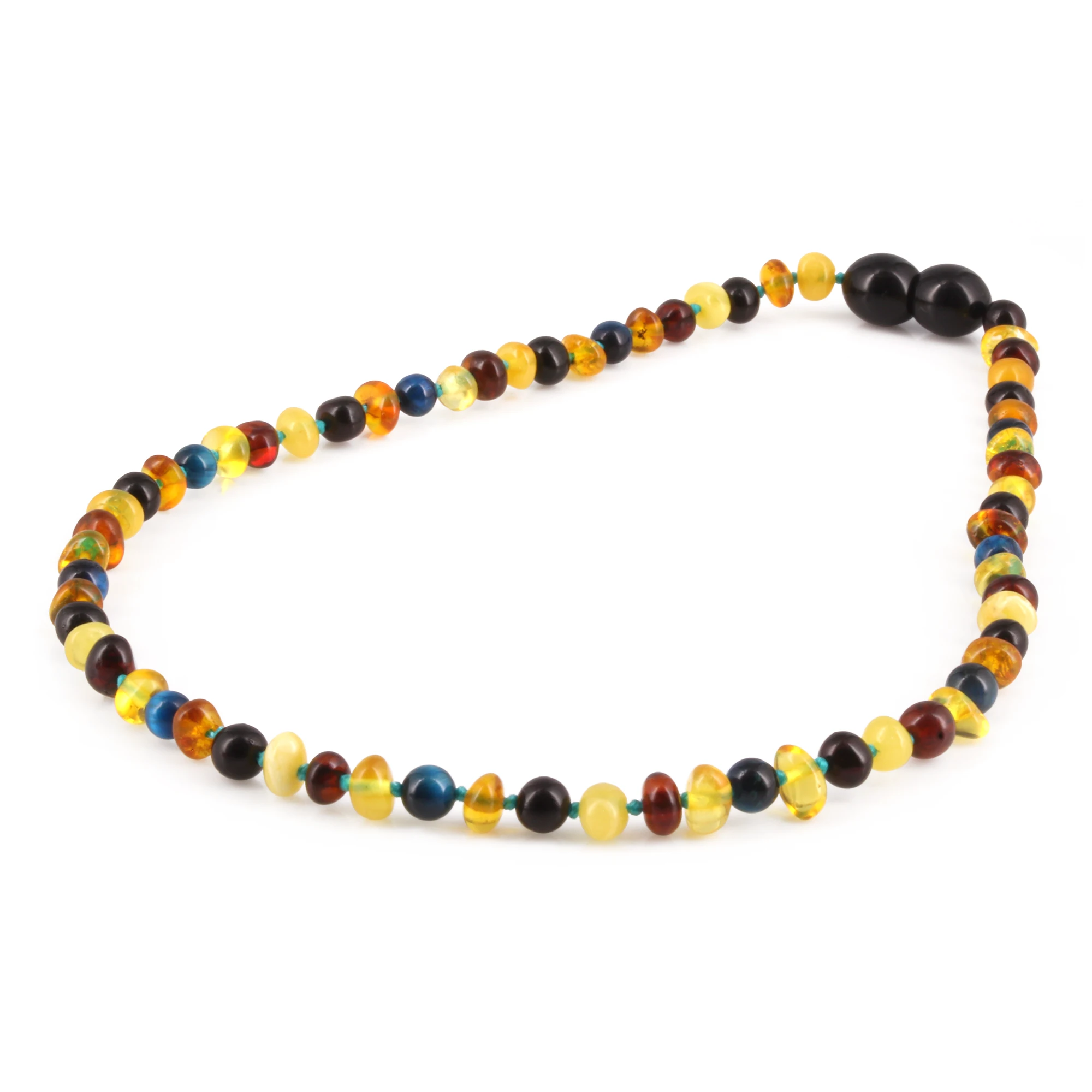 Baltic Amber & Blue Tiger Eye Baby Teething Necklace Baroque Multicolor Glossy Finish - Wholesale Lot of 10pcs - 32cm / 12.6in - LE463 V2-S