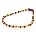 Baltic Amber & Pink Agate Baby Teething Necklace Baroque Multicolor Glossy Finish - Wholesale Lot of 10pcs - 32cm / 12.6in - LE458-S