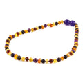 Baltic Amber & Purple Tiger Eye Baby Teething Necklace Baroque Multicolor Glossy Finish - Wholesale Lot of 10pcs - 32cm / 12.6in - LE554-S