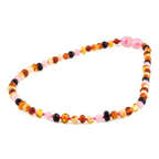 Baltic Amber & Rose Quartz Baby Teething Necklace Baroque Multicolor Glossy Finish - Wholesale Lot of 10pcs - 32cm / 12.6in - LE459-S