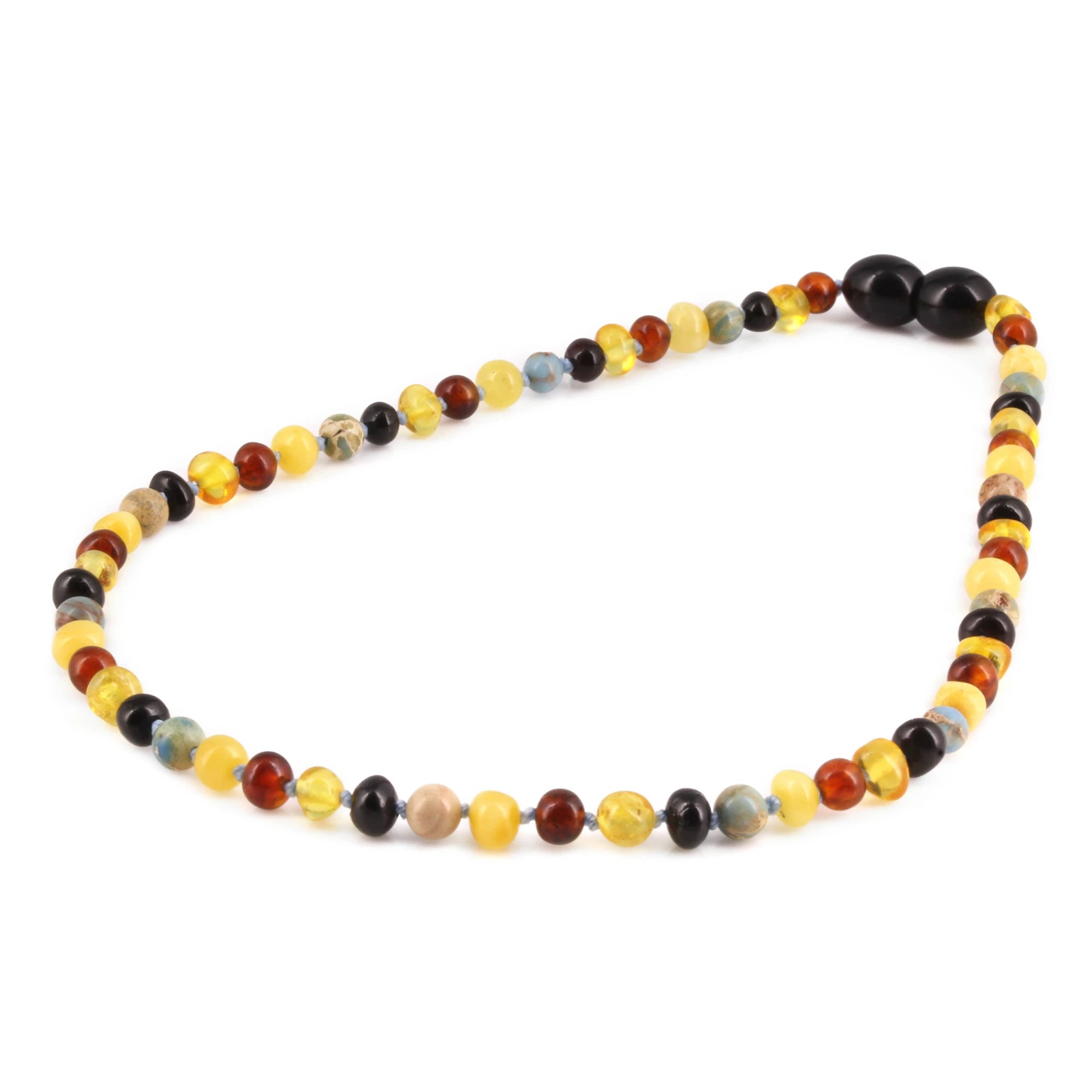 Baltic Amber & Blue Jasper Baby Teething Necklace Baroque Multicolor Glossy Finish - Wholesale Lot of 10pcs - 32cm / 12.6in - LE466-S