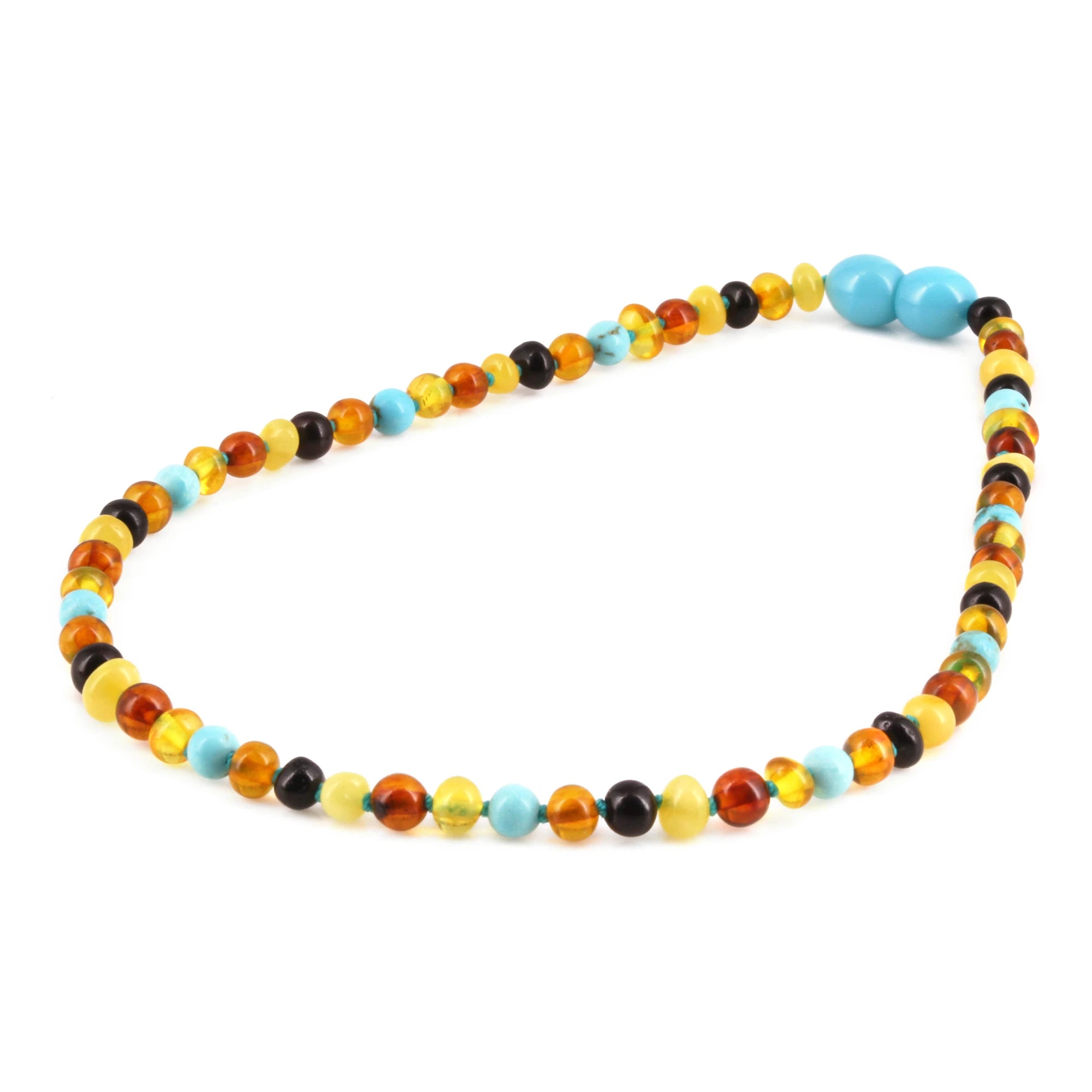 Baltic Amber & Turquoise Baby Teething Necklace Baroque Multicolor Glossy Finish - Wholesale Lot of 10pcs - 32cm / 12.6in - LE465-S