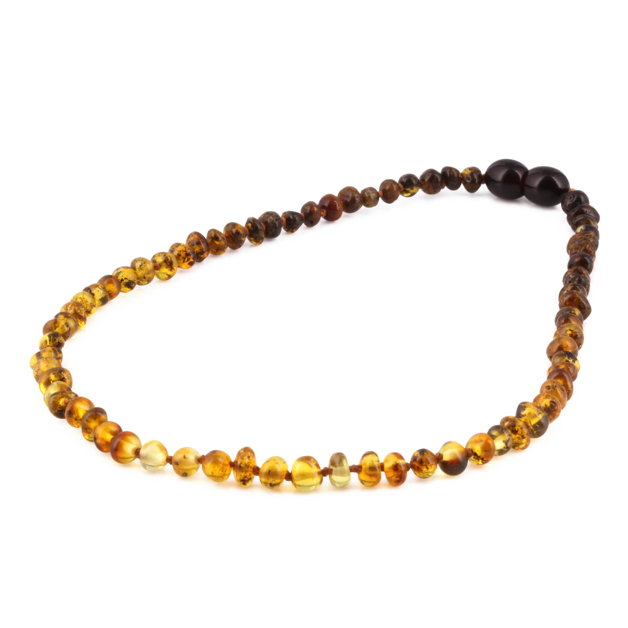 Baltic Amber Baby Teething Necklace Baroque Rainbow Green Glossy Finish - Wholesale Lot of 10pcs - 32cm / 12.6in - XB43RG2