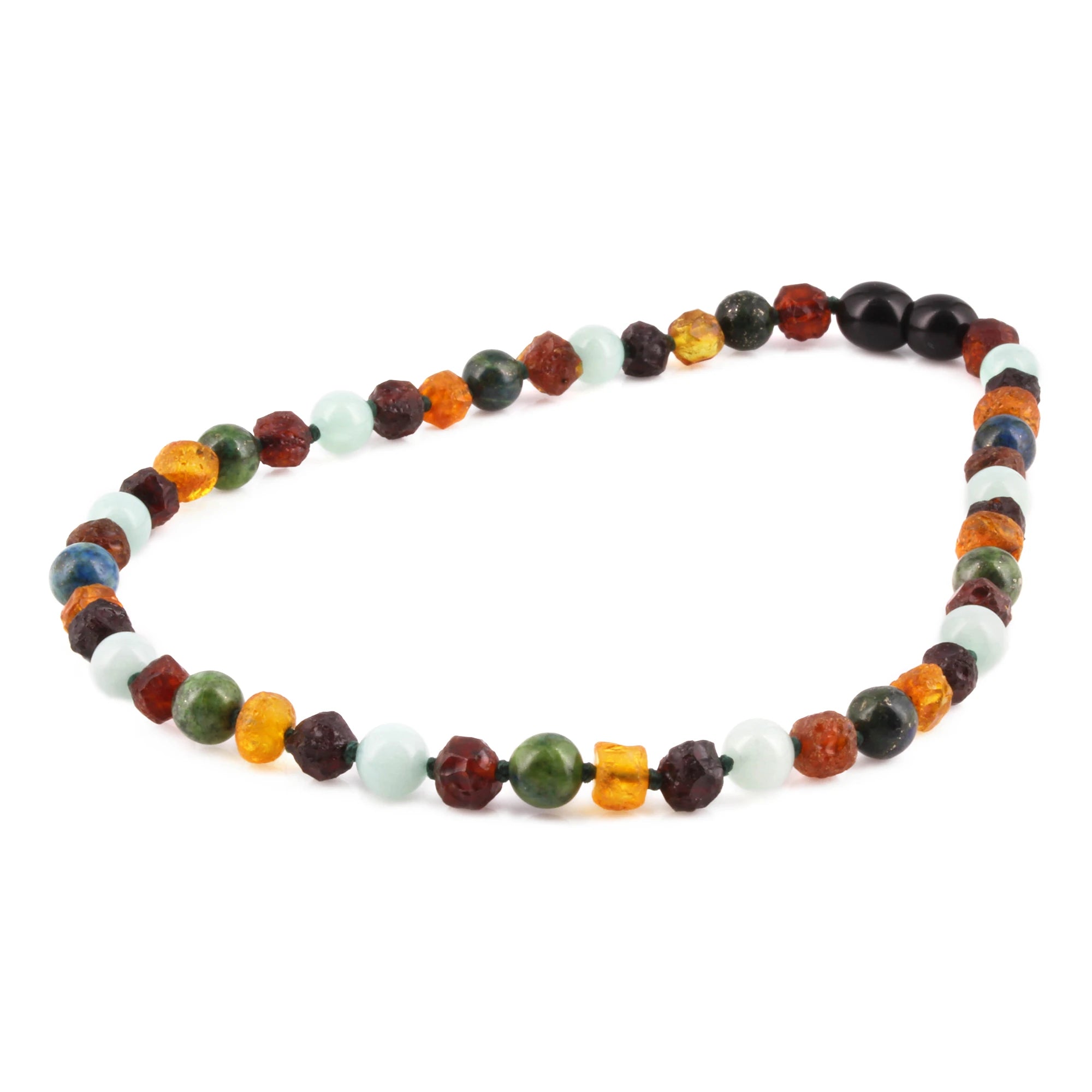 Baltic Amber, Peru Amazonite &  Azurite Baby Teething Necklace Baroque Multicolor Raw Finish - Wholesale Lot of 10pcs - 32cm / 12.6in - LE470 V2