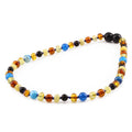 Baltic Amber & Blue Agate Baby Teething Necklace Baroque Multicolor Glossy Finish - Wholesale Lot of 10pcs - 32cm / 12.6in - LE464 V3