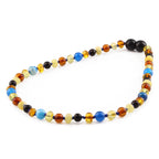 Baltic Amber & Blue Agate Baby Teething Necklace Baroque Multicolor Glossy Finish - Wholesale Lot of 10pcs - 32cm / 12.6in - LE464 V3