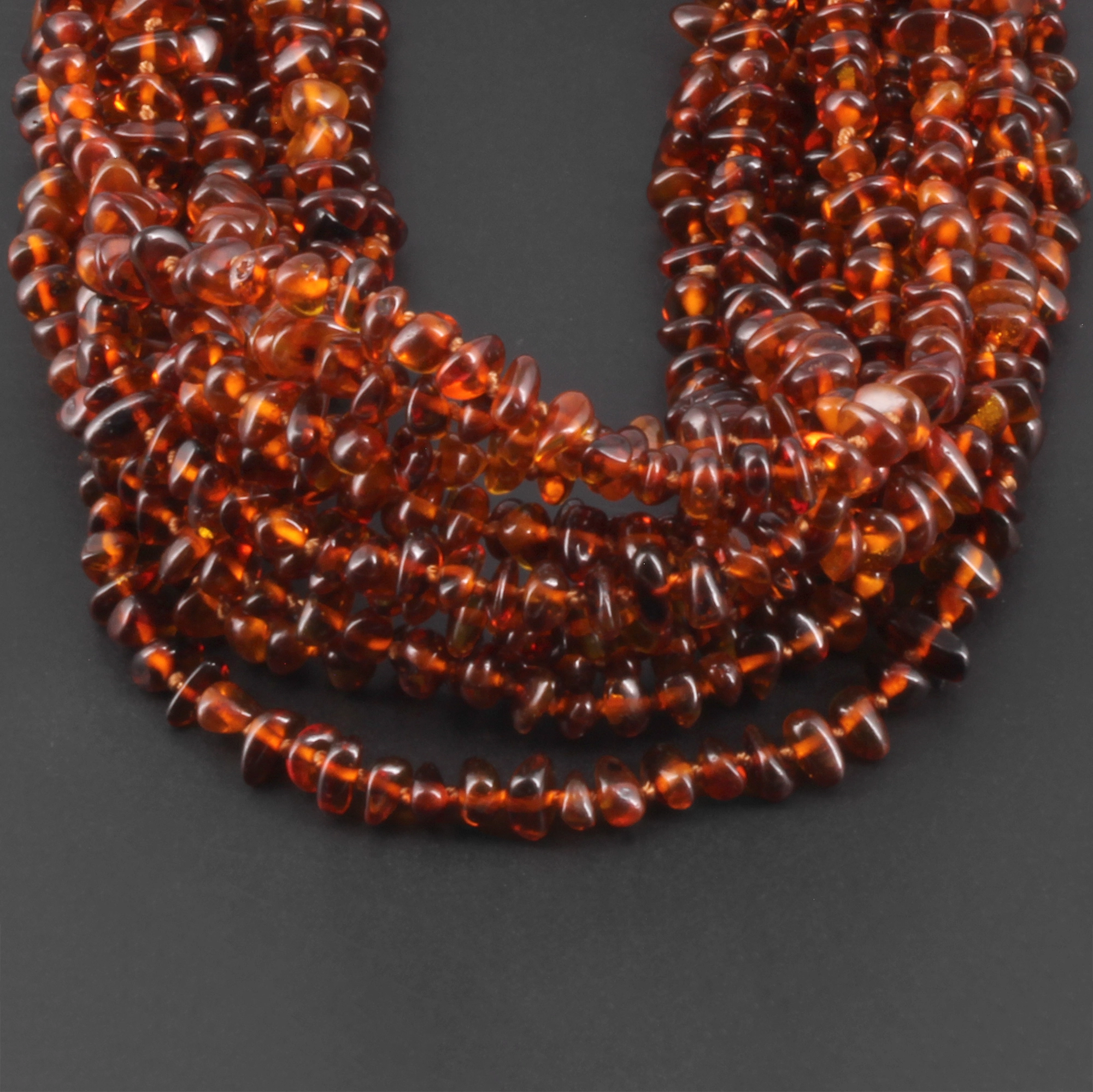 Baltic Amber Baby Teething Necklace Chips Cognac Glossy Finish - Wholesale Lot of 10pcs - 32cm / 12.6in - CH3