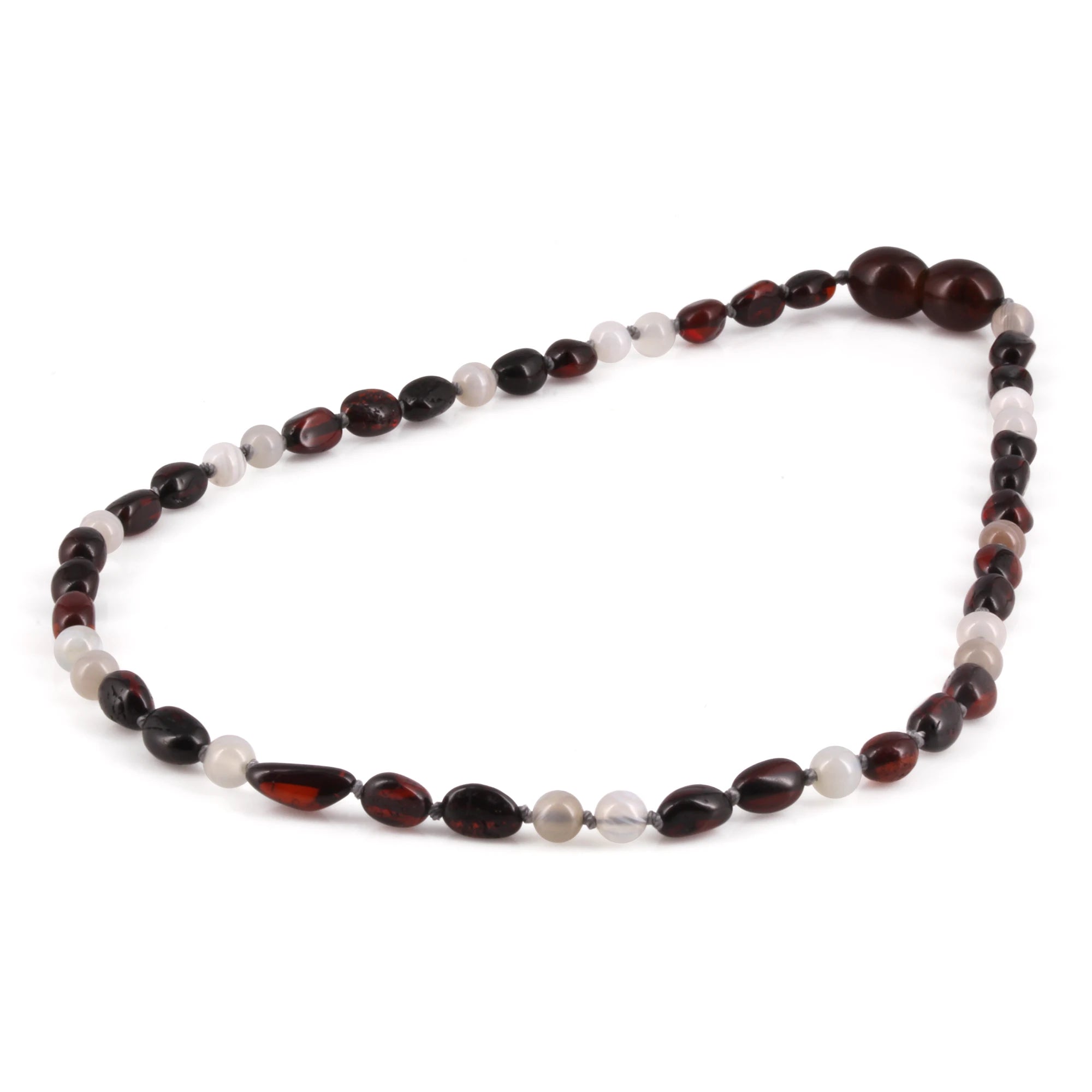 Baltic Amber & Botswana Agate Baby Teething Necklace Olive Dark Cognac Glossy Finish - Wholesale Lot of 10pcs - 32cm / 12.6in - AGL43