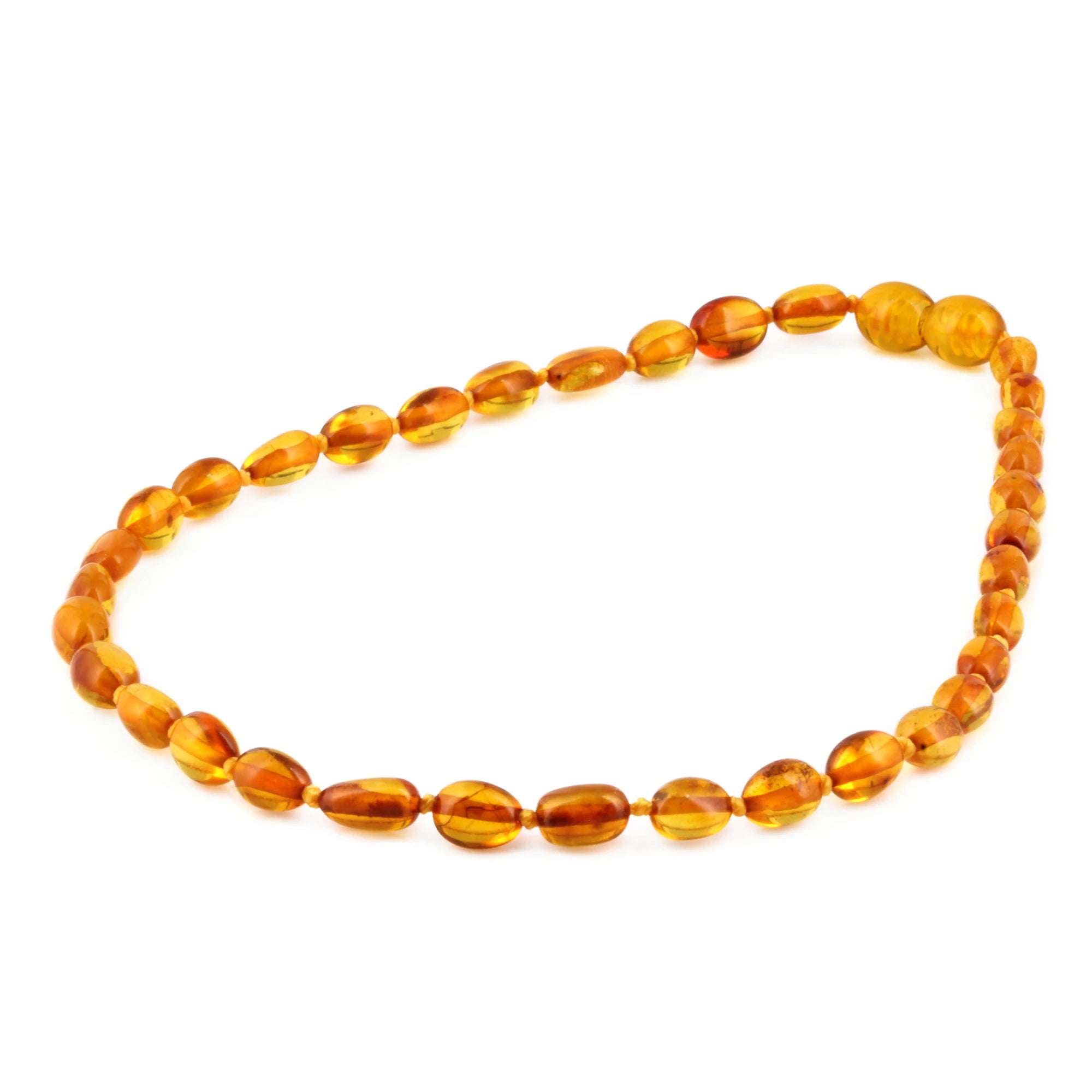 Baltic Amber Baby Teething Necklace Olive Light Cognac Glossy Finish - Wholesale Lot of 10pcs - 32cm / 12.6in - XO54LC
