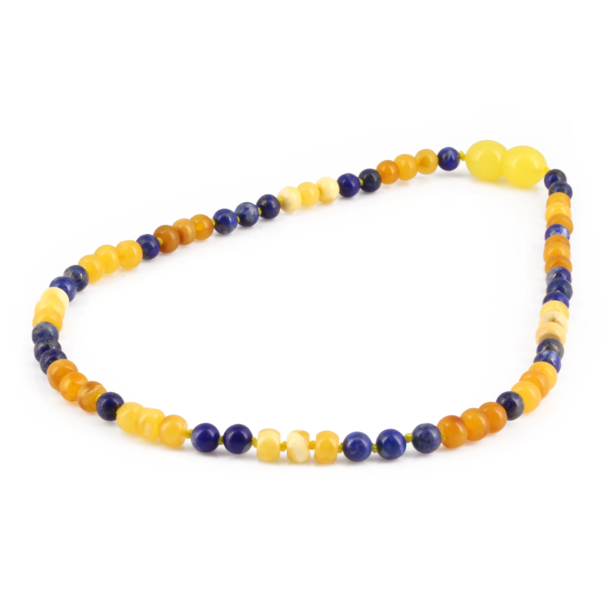 Baltic Amber & Sodalite Baby Teething Necklace Baroque Milky Glossy Finish - Wholesale Lot of 10pcs - 32cm / 12.6in - AGL45