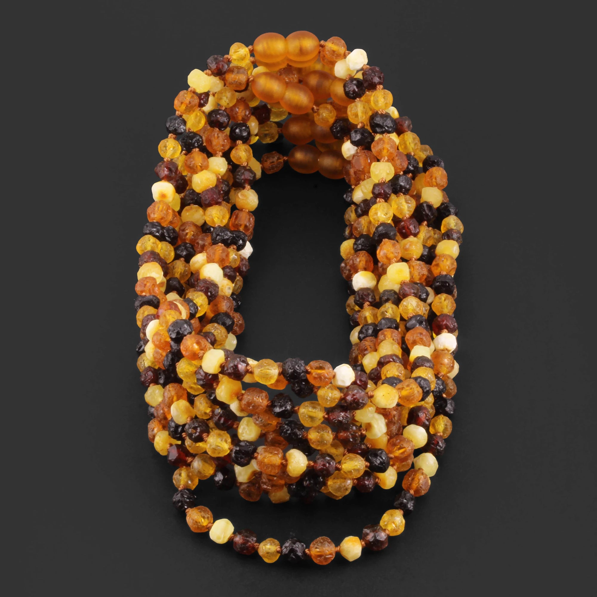 Baltic Amber Baby Teething Necklace Baroque Multicolor Raw Finish - Wholesale Lot of 10pcs - 32cm / 12.6in - XB54M-RAW