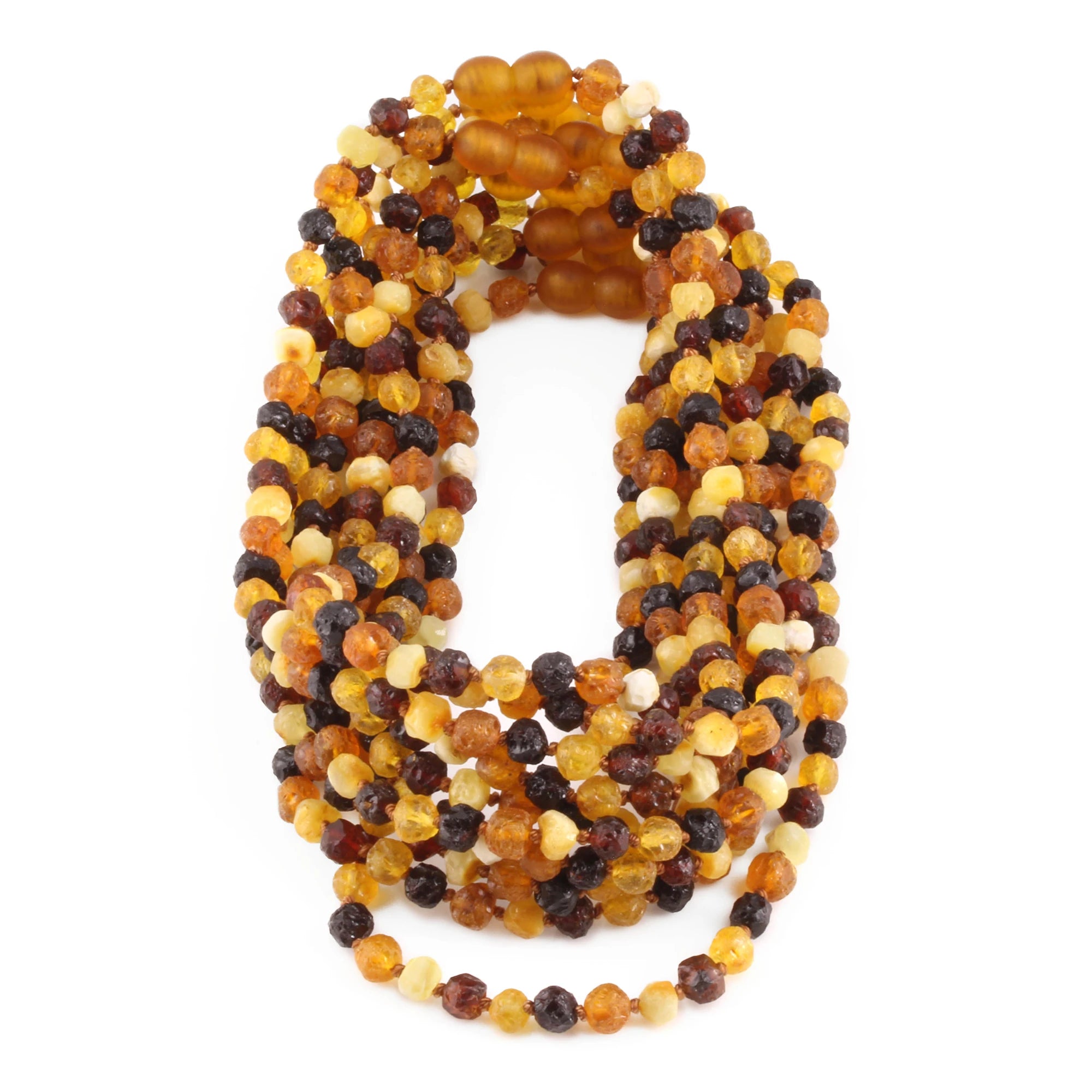 Baltic Amber Baby Teething Necklace Baroque Multicolor Raw Finish - Wholesale Lot of 10pcs - 32cm / 12.6in - XB54M-RAW