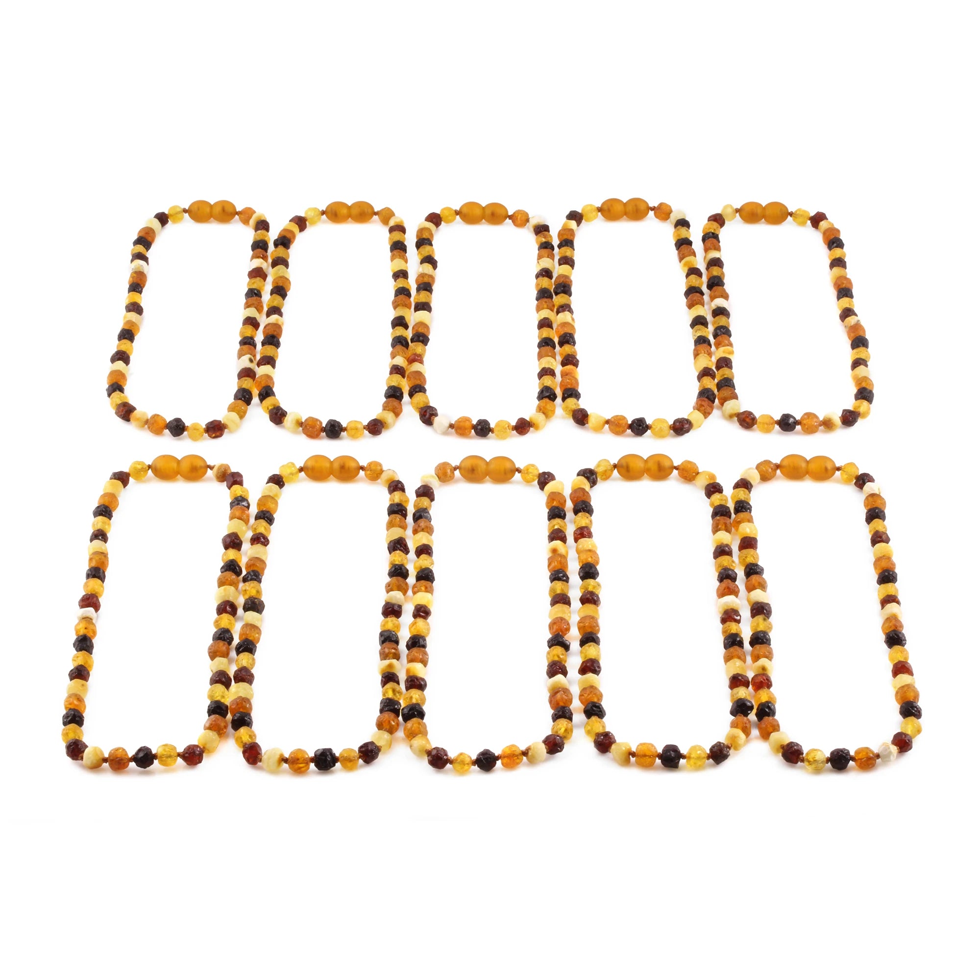 Baltic Amber Baby Teething Necklace Baroque Multicolor Raw Finish - Wholesale Lot of 10pcs - 32cm / 12.6in - XB54M-RAW