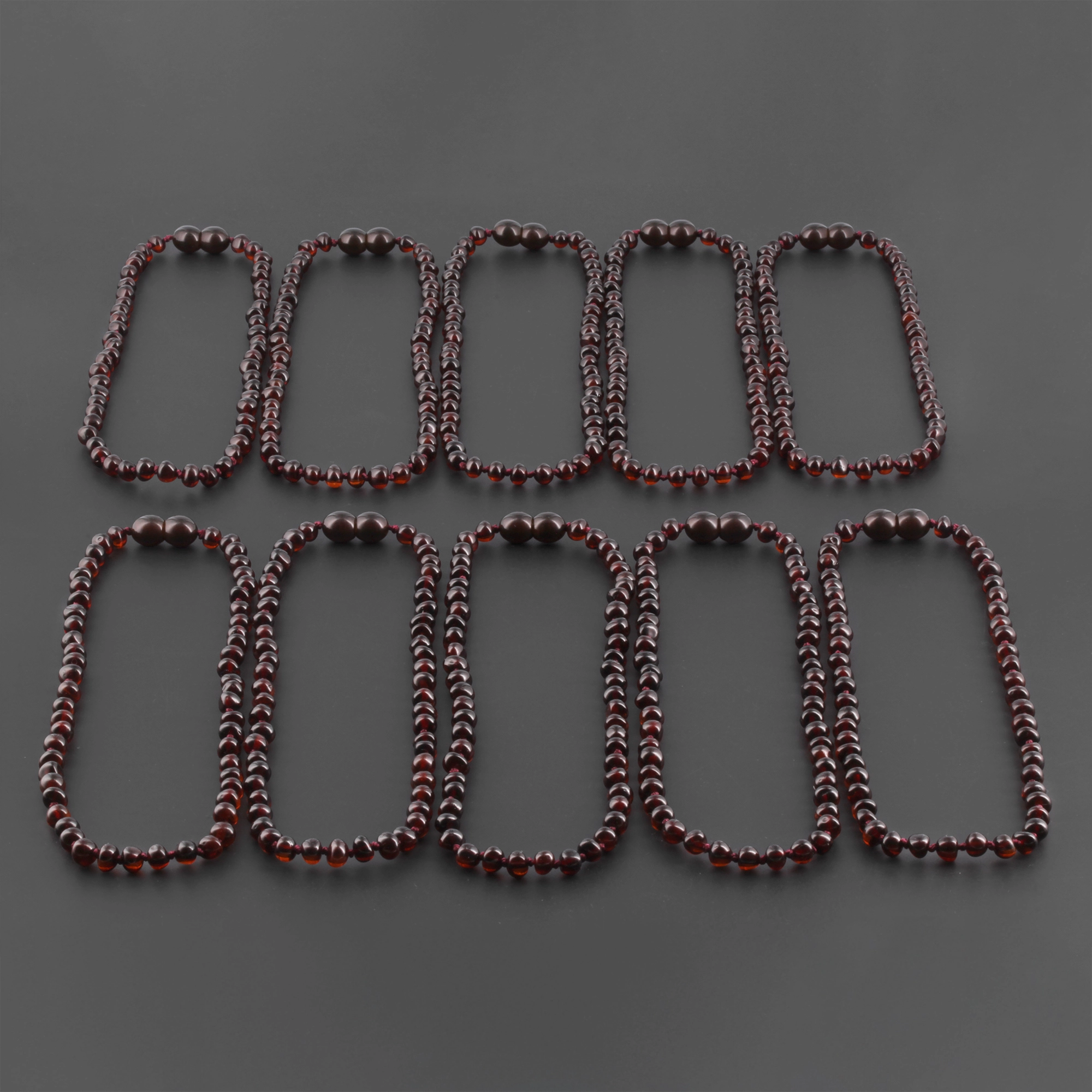 Baltic Amber Baby Teething Necklace Baroque Dark Cognac Glossy Finish - Wholesale Lot of 10pcs - 32cm / 12.6in - XB54DC