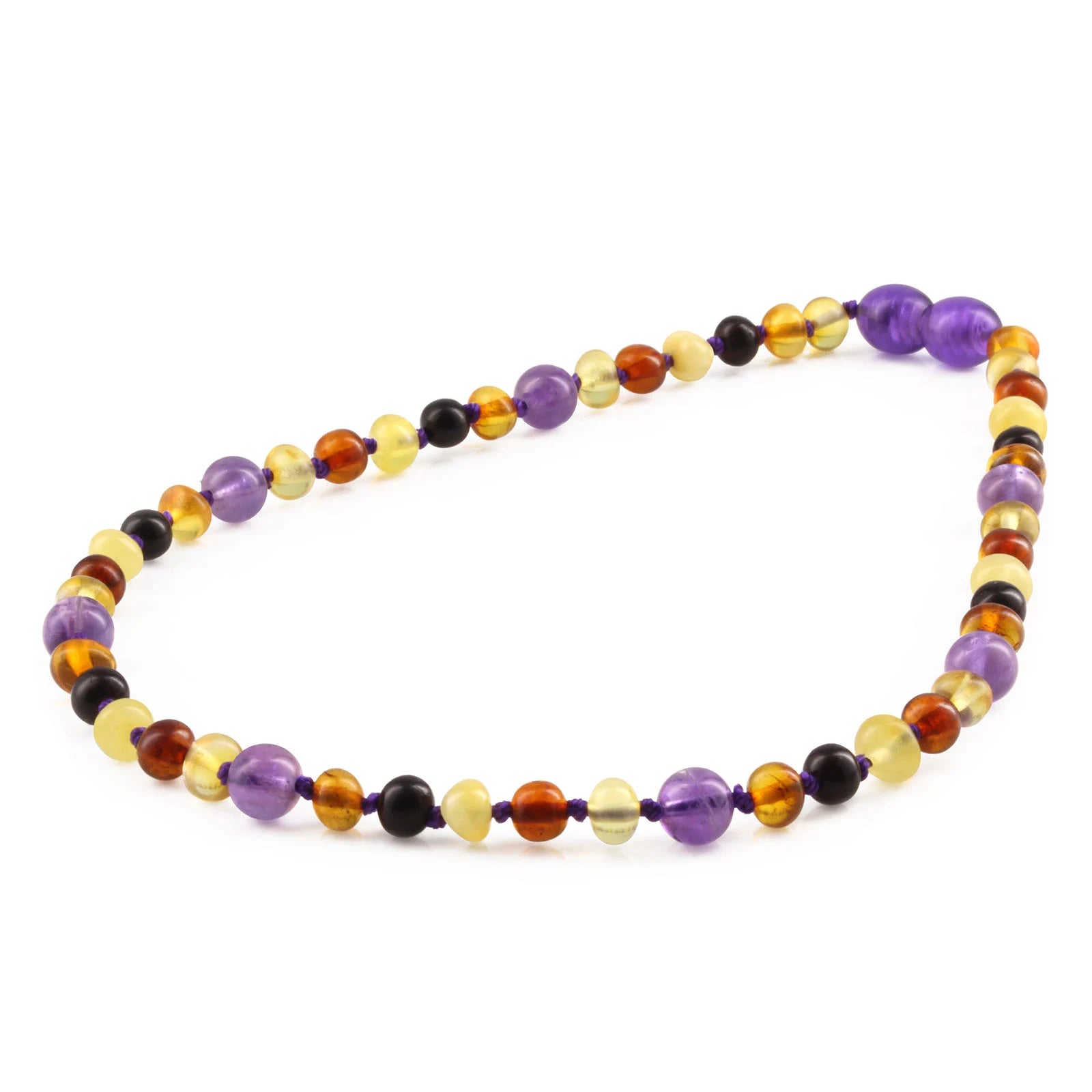 BALTIC AMBER BABY TEETHING NECKLACES WITH AMETHYST LOT OF 10pcs. LE515-B