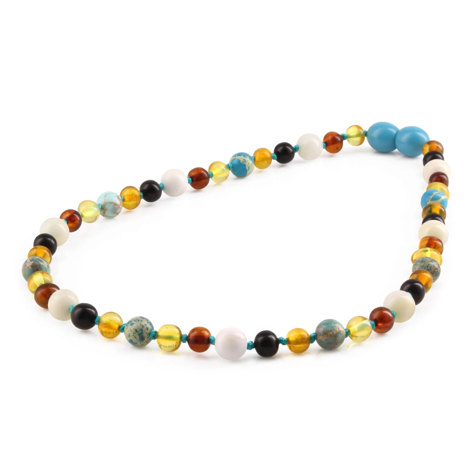 BALTIC AMBER BABY TEETHING NECKLACES WITH LAKE BLUE IMPERIAL JASPER & TRIDACNA SHELL LOT OF 10pcs. LE474-T