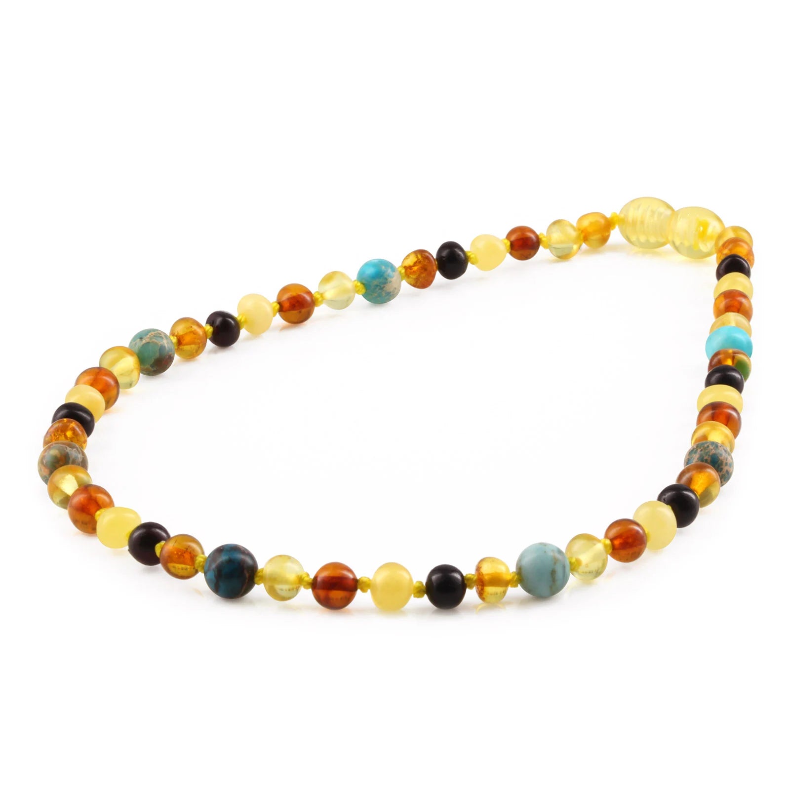 BALTIC AMBER BABY TEETHING NECKLACES WITH LAKE BLUE IMPERIAL JASPER LOT OF 10pcs. LE474