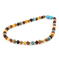 BALTIC AMBER BABY TEETHING NECKLACES WITH LAKE BLUE IMPERIAL JASPER LOT OF 10pcs. LE471 V2