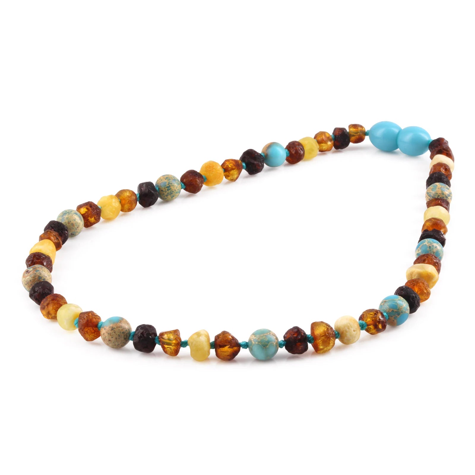 BALTIC AMBER BABY TEETHING NECKLACES WITH LAKE BLUE IMPERIAL JASPER LOT OF 10pcs. LE471 V2