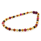 Baltic Amber & Pink Agate Baby Teething Necklace Baroque Multicolor Glossy Finish - Wholesale Lot of 10pcs - 32cm / 12.6in - LE458