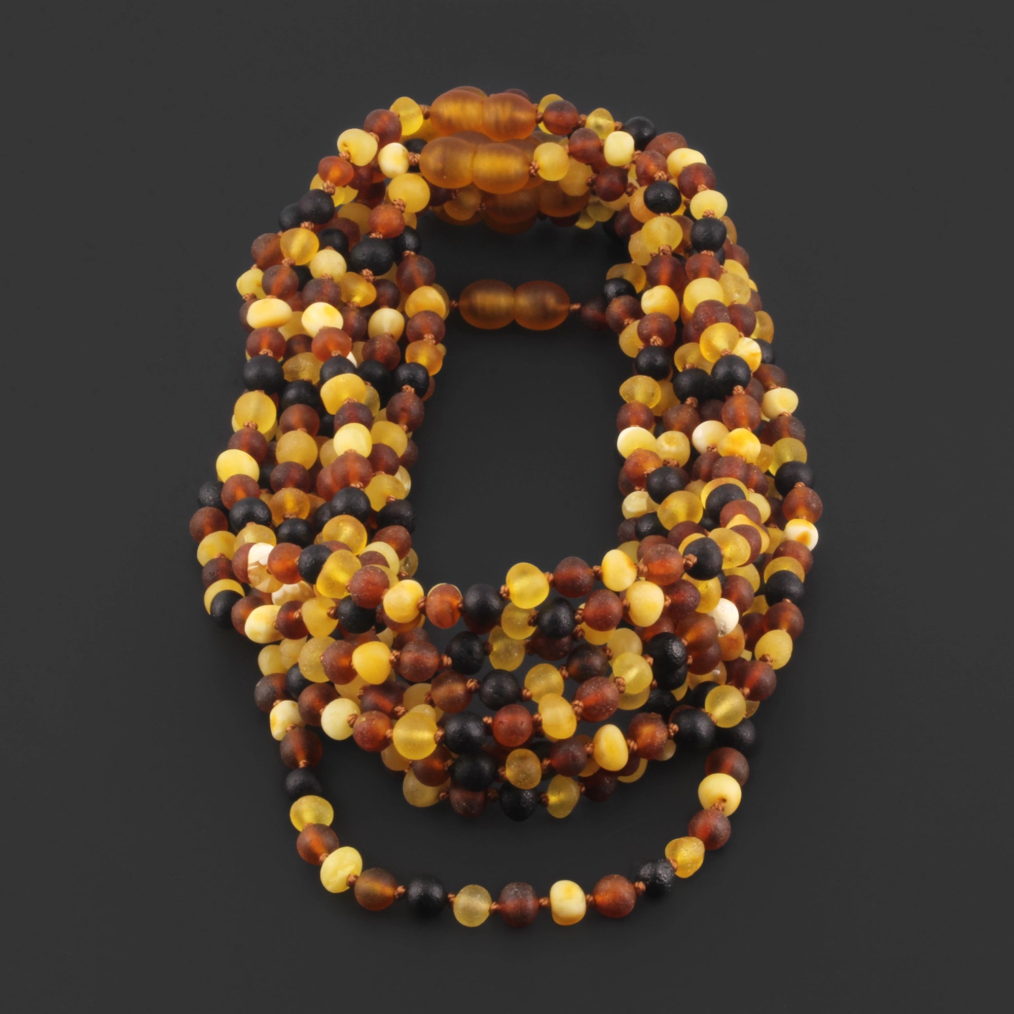 Baltic Amber Baby Teething Necklace Baroque Multicolor Matte Finish - Wholesale Lot of 10pcs - 32cm / 12.6in - XB54MM
