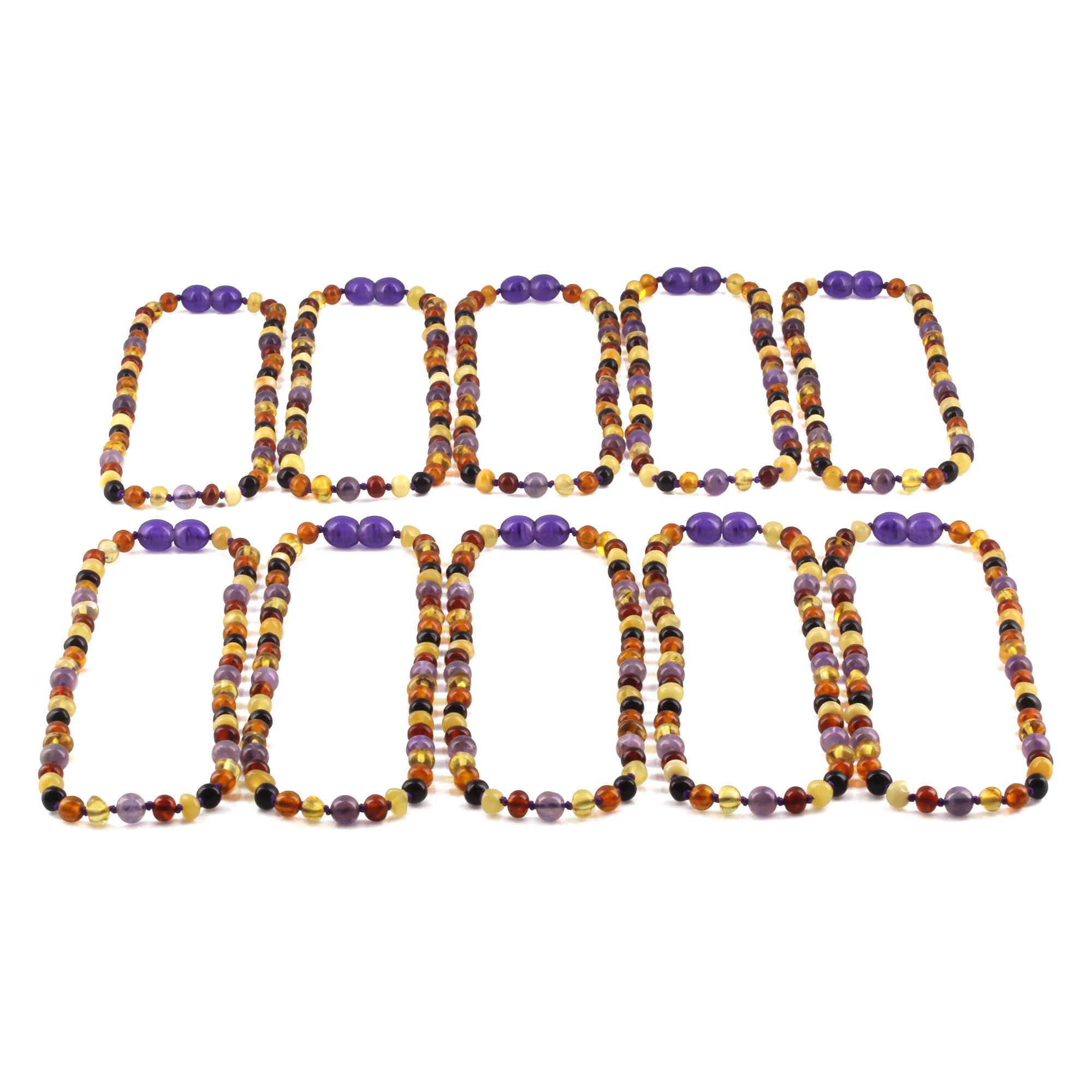 BALTIC AMBER BABY TEETHING NECKLACES WITH AMETHYST LOT OF 10pcs. LE515-B