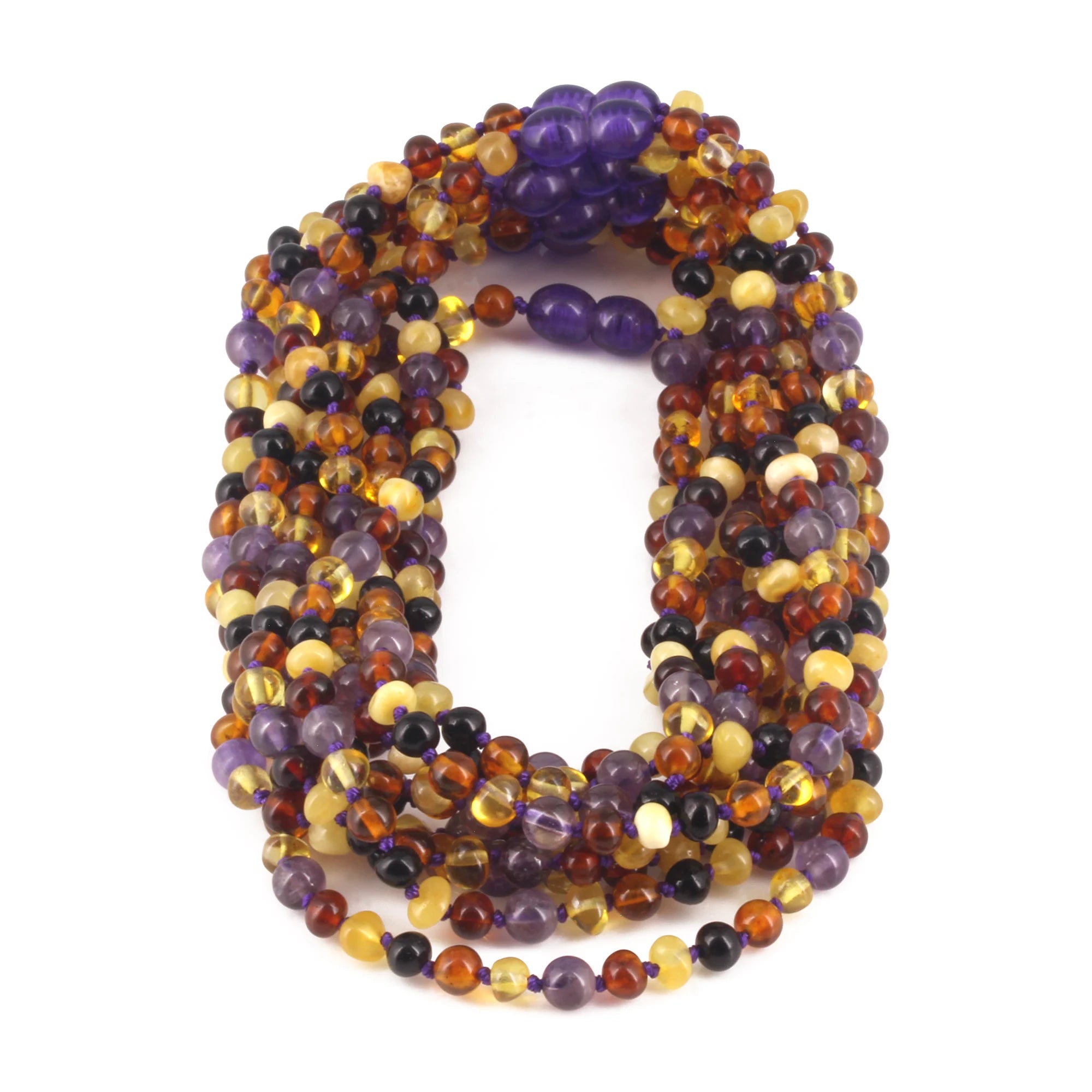 BALTIC AMBER BABY TEETHING NECKLACES WITH AMETHYST LOT OF 10pcs. LE515-B