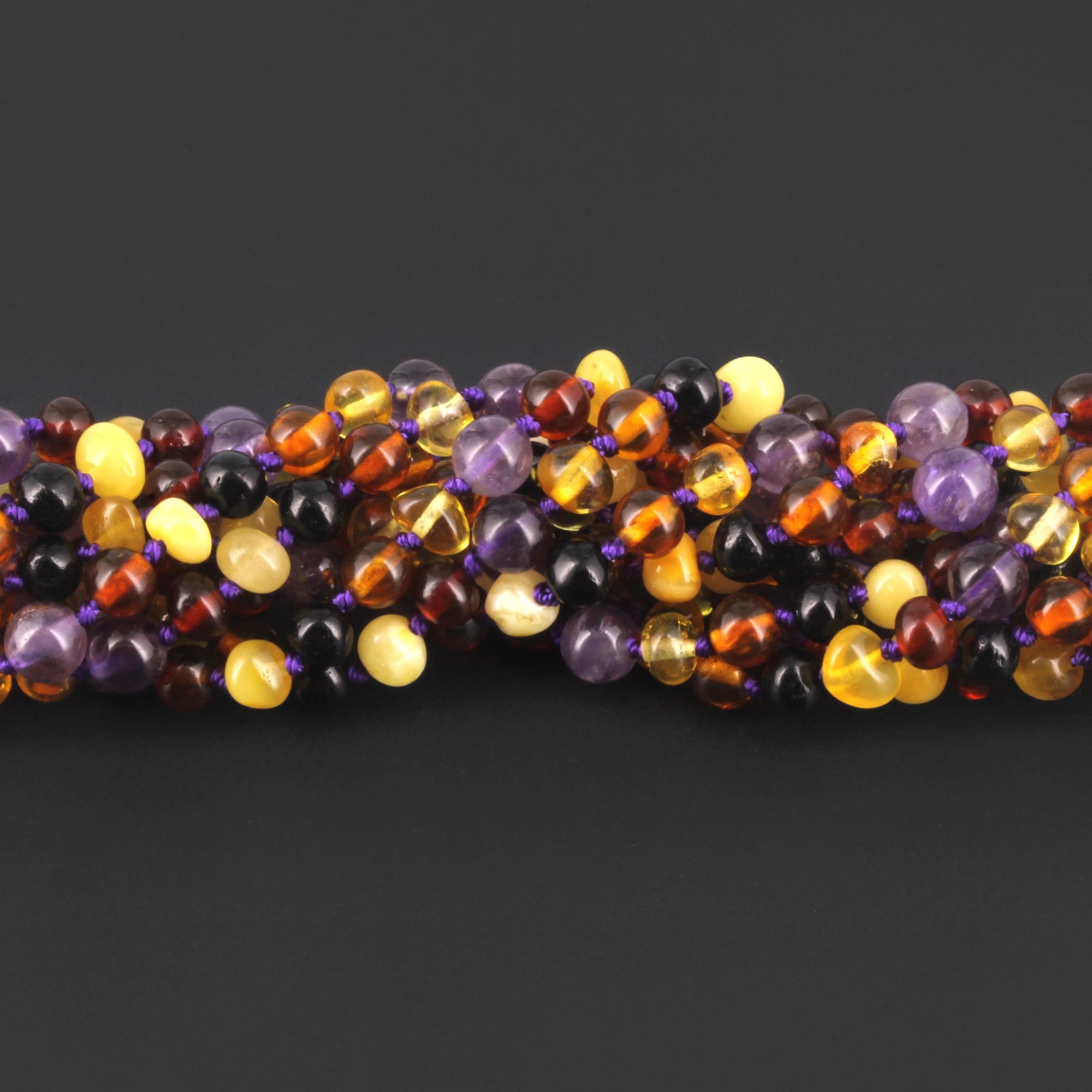 BALTIC AMBER BABY TEETHING NECKLACES WITH AMETHYST LOT OF 10pcs. LE515-B