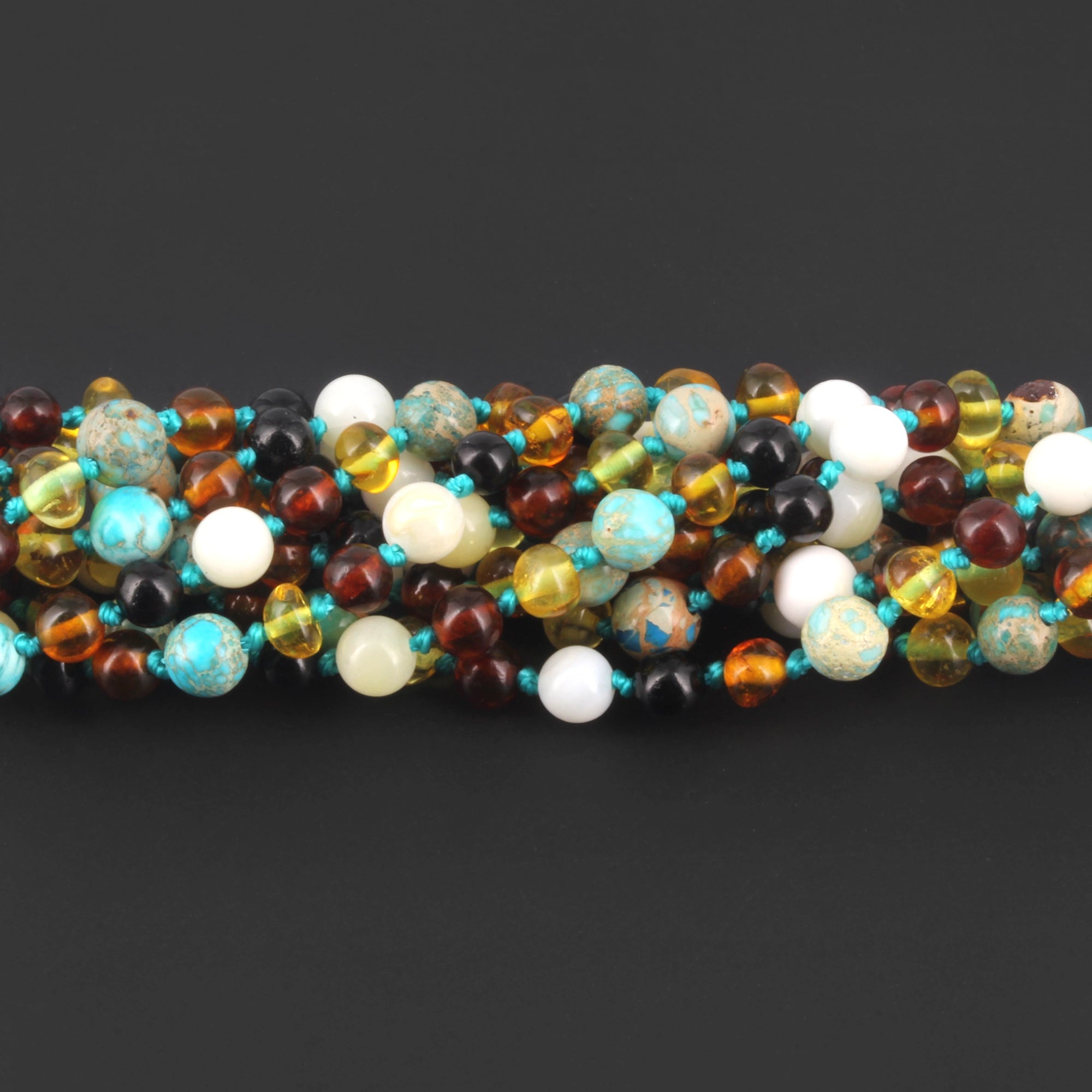 BALTIC AMBER BABY TEETHING NECKLACES WITH LAKE BLUE IMPERIAL JASPER & TRIDACNA SHELL LOT OF 10pcs. LE474-T