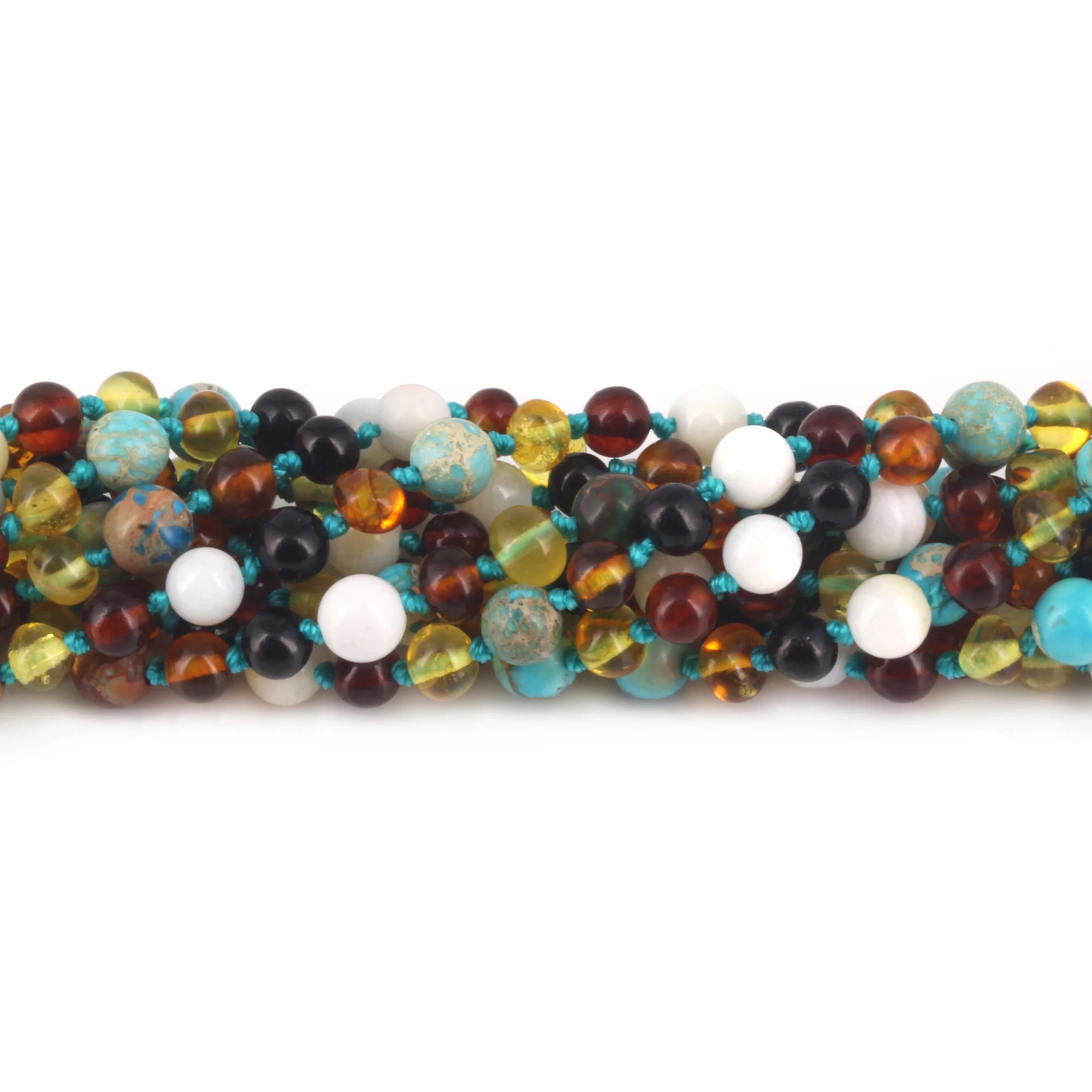 BALTIC AMBER BABY TEETHING NECKLACES WITH LAKE BLUE IMPERIAL JASPER & TRIDACNA SHELL LOT OF 10pcs. LE474-T