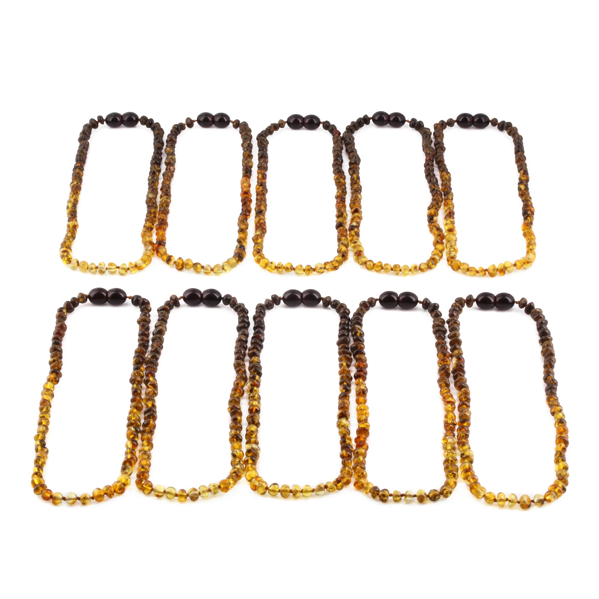 Baltic Amber Baby Teething Necklace Baroque Rainbow Green Glossy Finish - Wholesale Lot of 10pcs - 32cm / 12.6in - XB43RG2