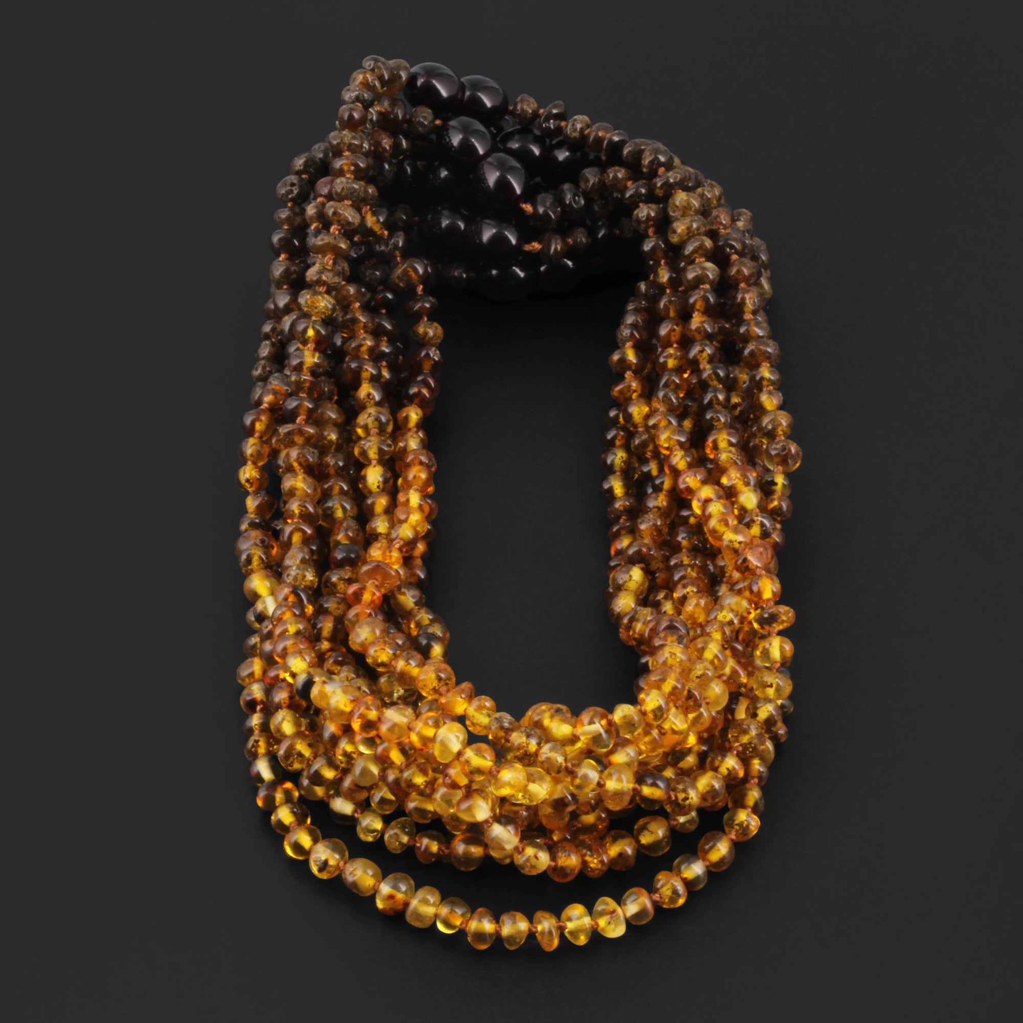 Baltic Amber Baby Teething Necklace Baroque Rainbow Green Glossy Finish - Wholesale Lot of 10pcs - 32cm / 12.6in - XB43RG2