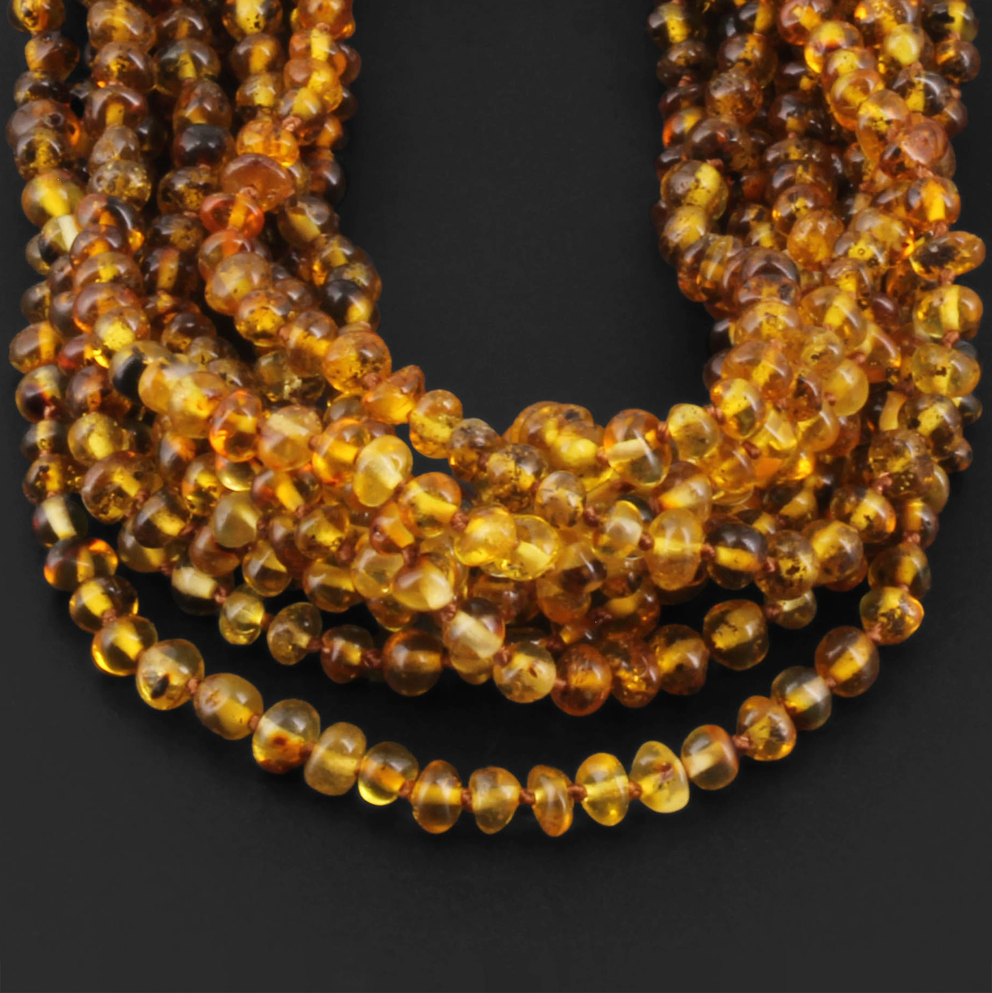 Baltic Amber Baby Teething Necklace Baroque Rainbow Green Glossy Finish - Wholesale Lot of 10pcs - 32cm / 12.6in - XB43RG2