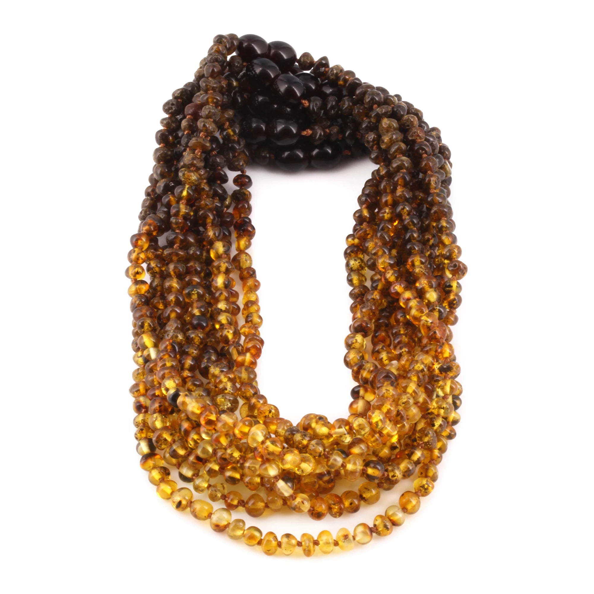 Baltic Amber Baby Teething Necklace Baroque Rainbow Green Glossy Finish - Wholesale Lot of 10pcs - 32cm / 12.6in - XB43RG2