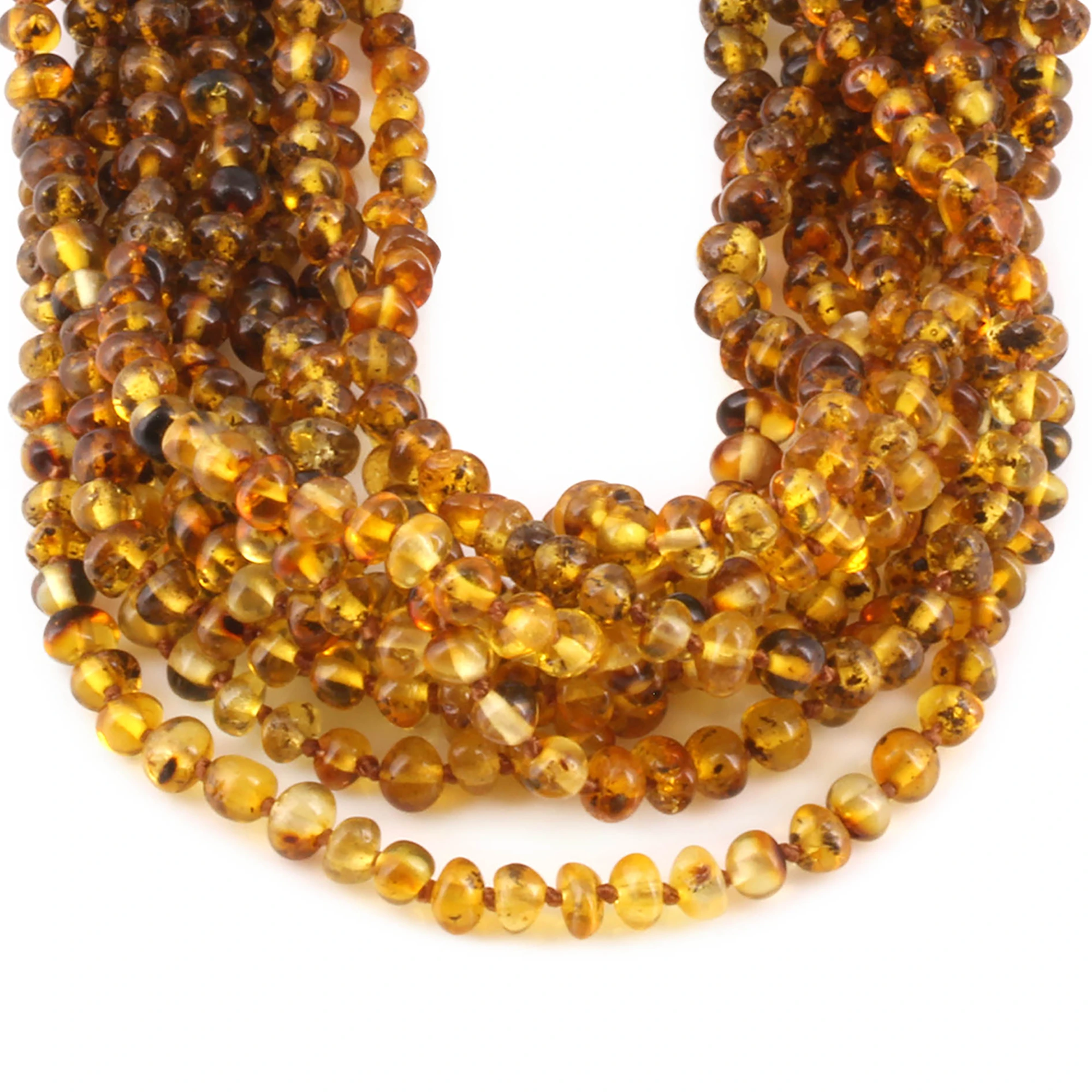 Baltic Amber Baby Teething Necklace Baroque Rainbow Green Glossy Finish - Wholesale Lot of 10pcs - 32cm / 12.6in - XB43RG2