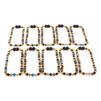 Baltic Amber & Blue Agate Baby Teething Necklace Baroque Multicolor Glossy Finish - Wholesale Lot of 10pcs - 32cm / 12.6in - LE464 V3