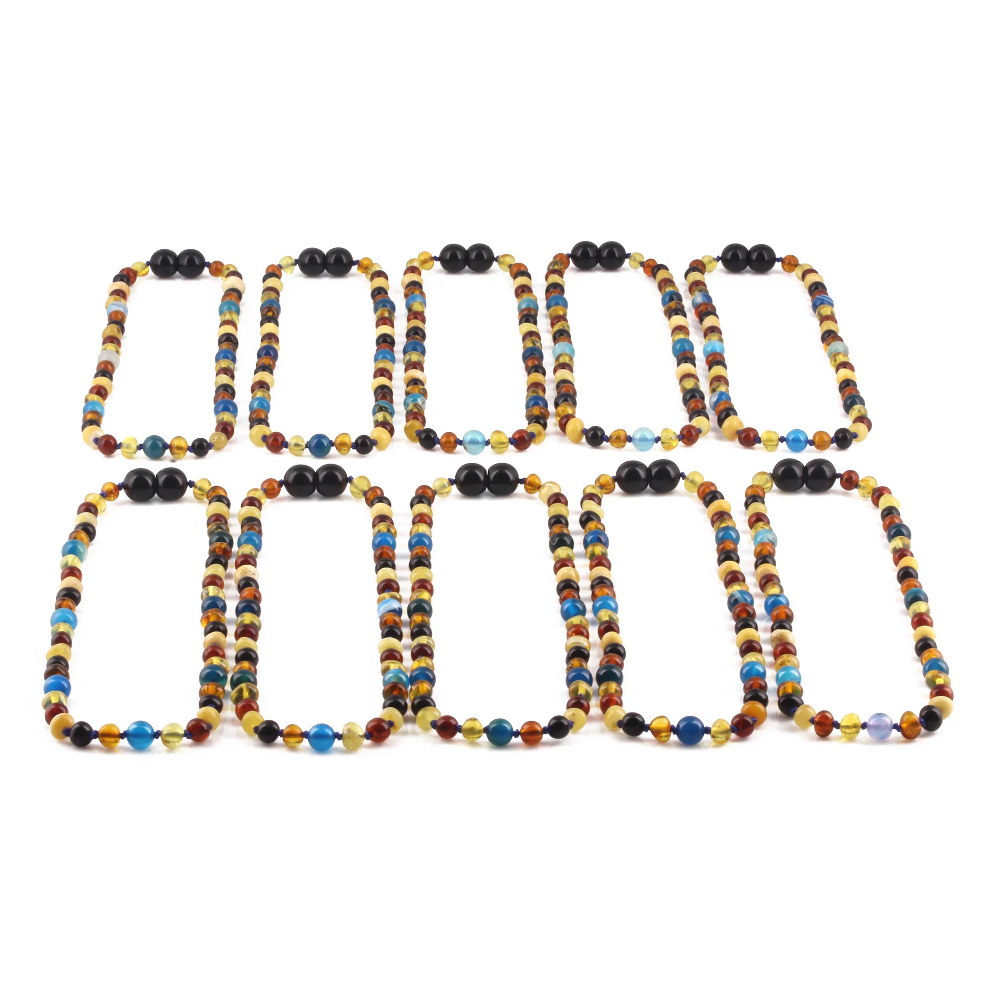 BALTIC AMBER BABY TEETHING NECKLACES WITH BLUE LACE AGATE LOT OF 10pcs. LE464 V3