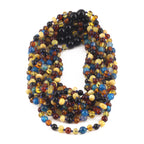 Baltic Amber & Blue Agate Baby Teething Necklace Baroque Multicolor Glossy Finish - Wholesale Lot of 10pcs - 32cm / 12.6in - LE464 V3