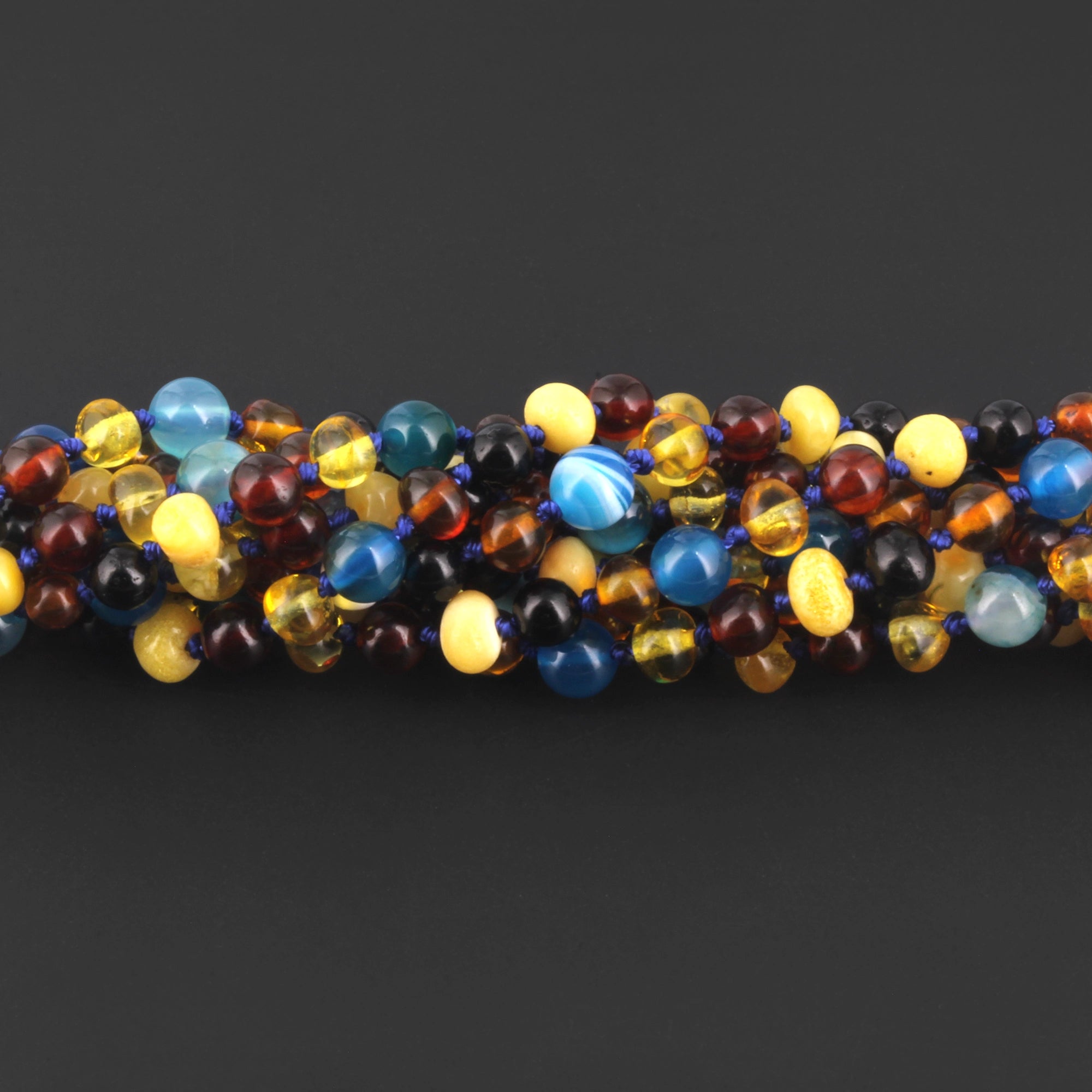 Baltic Amber & Blue Agate Baby Teething Necklace Baroque Multicolor Glossy Finish - Wholesale Lot of 10pcs - 32cm / 12.6in - LE464 V3