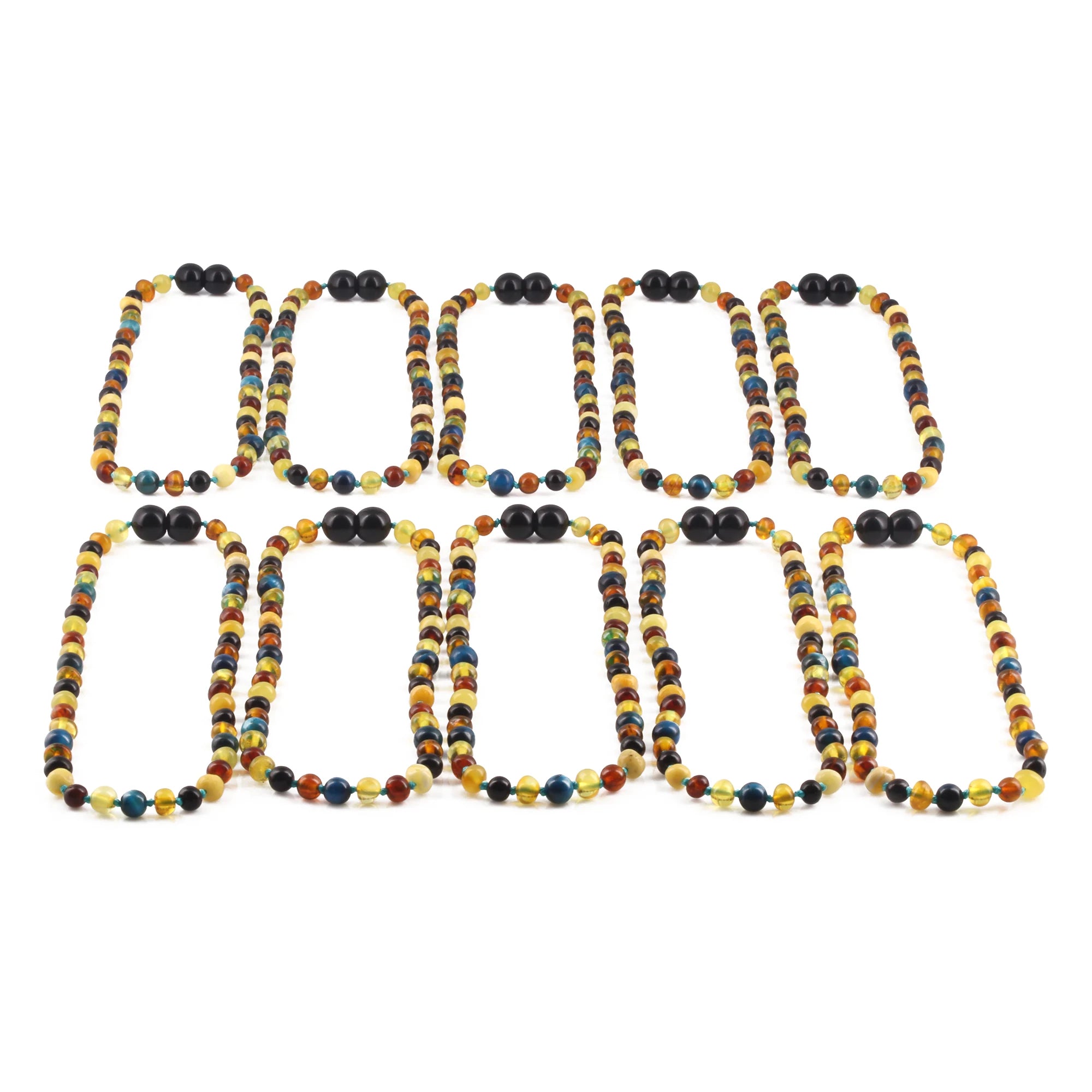 BALTIC AMBER BABY TEETHING NECKLACES WITH BLUE TIGER EYE LOT OF 10pcs. LE463 V2