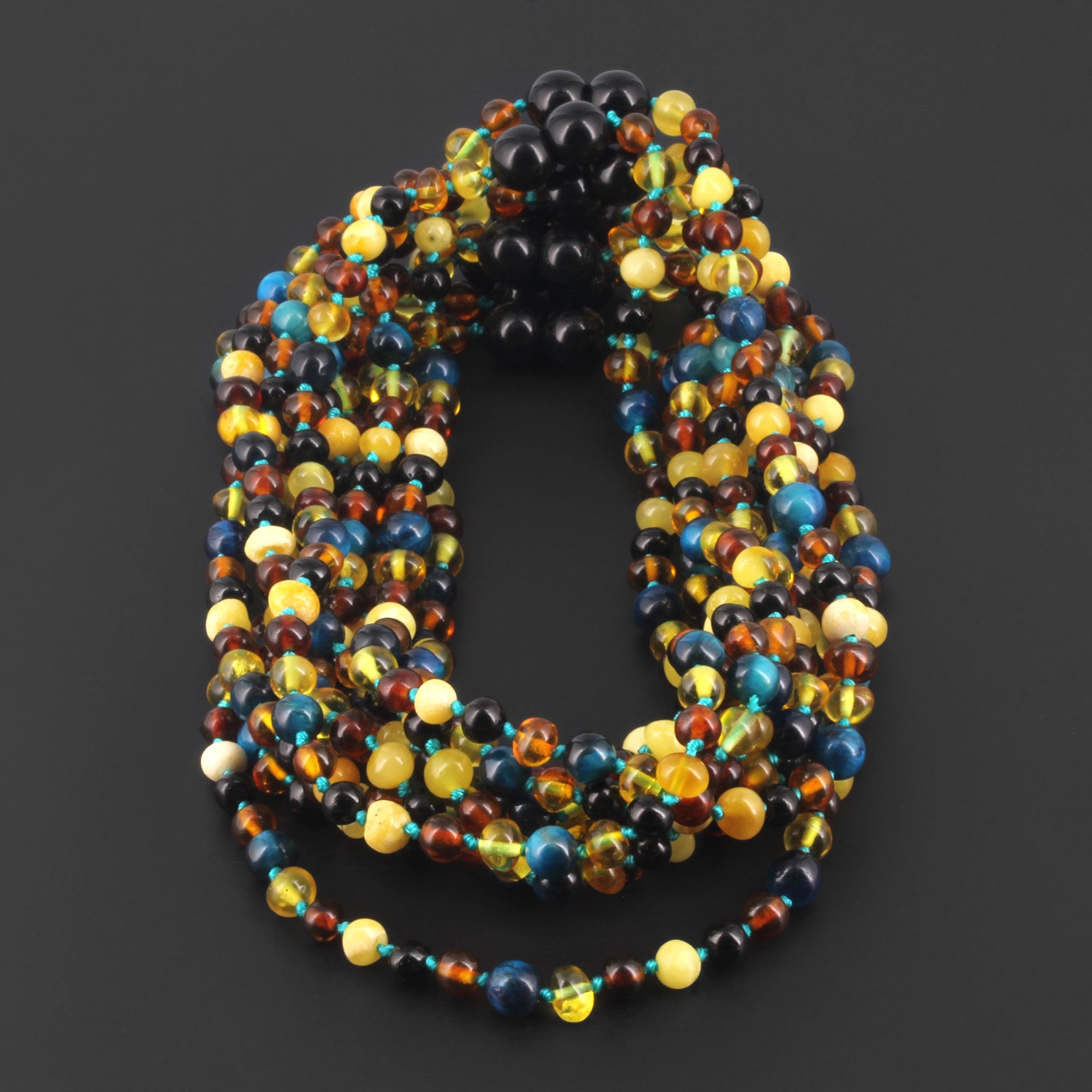 BALTIC AMBER BABY TEETHING NECKLACES WITH BLUE TIGER EYE LOT OF 10pcs. LE463 V2