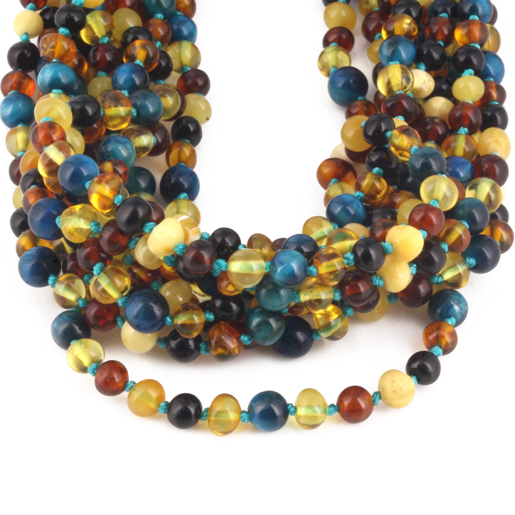 BALTIC AMBER BABY TEETHING NECKLACES WITH BLUE TIGER EYE LOT OF 10pcs. LE463 V2