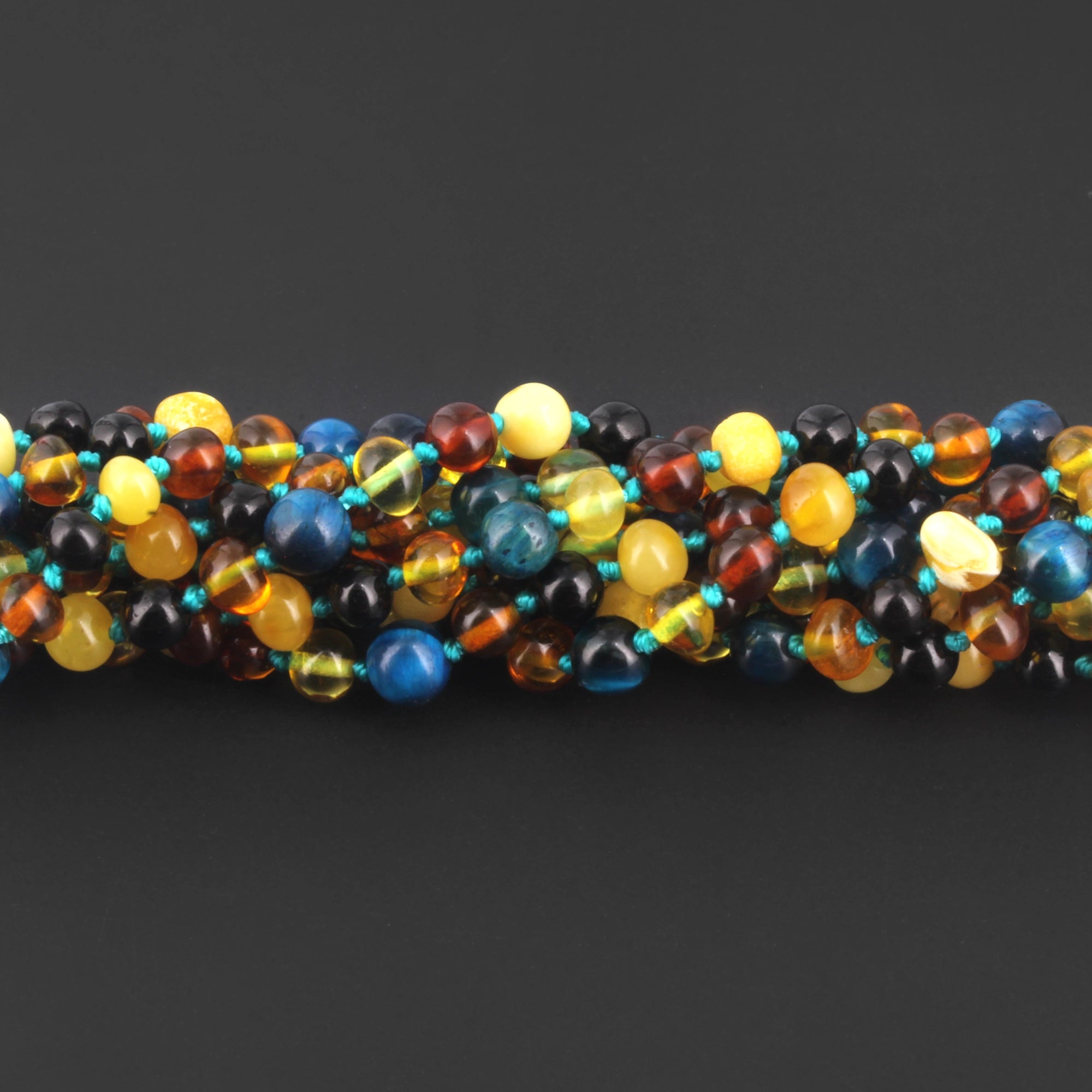 BALTIC AMBER BABY TEETHING NECKLACES WITH BLUE TIGER EYE LOT OF 10pcs. LE463 V2