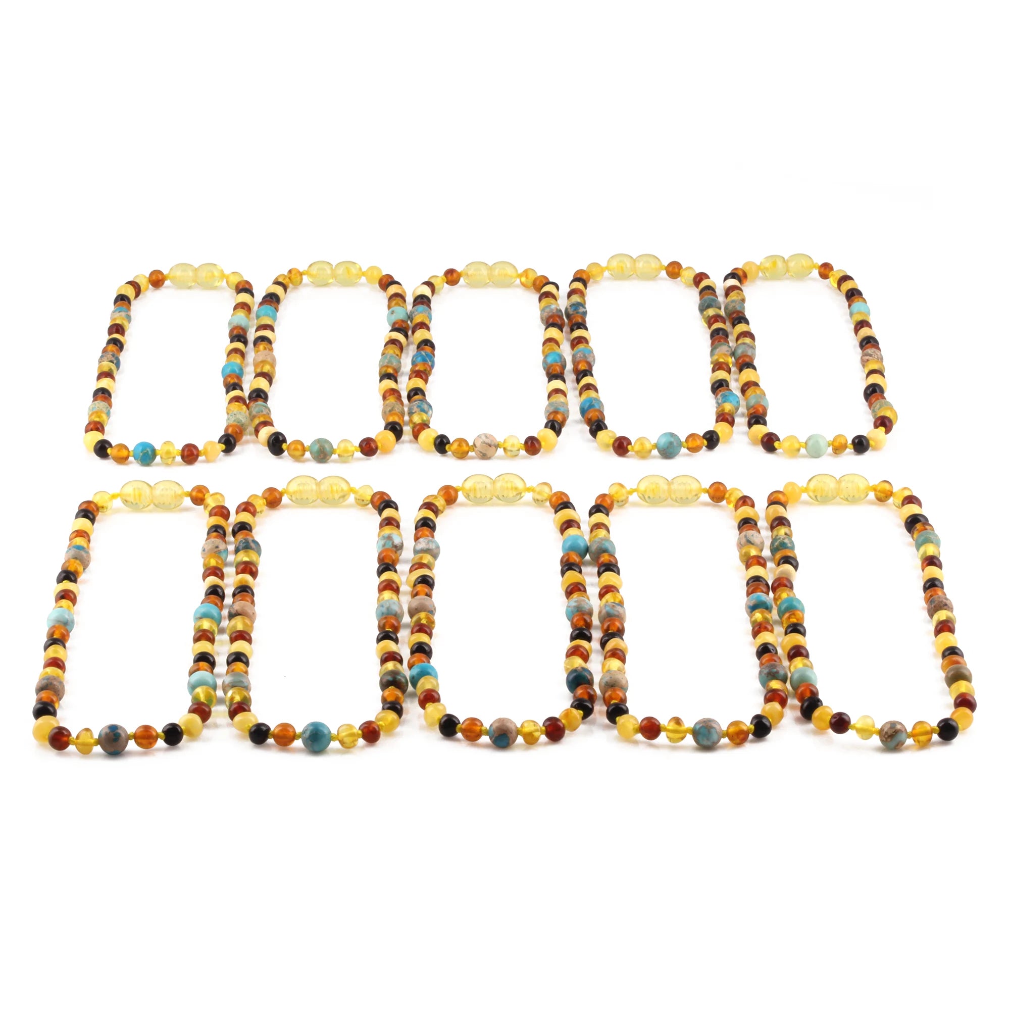 BALTIC AMBER BABY TEETHING NECKLACES WITH LAKE BLUE IMPERIAL JASPER LOT OF 10pcs. LE474