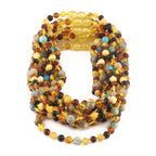 BALTIC AMBER BABY TEETHING NECKLACES WITH LAKE BLUE IMPERIAL JASPER LOT OF 10pcs. LE474