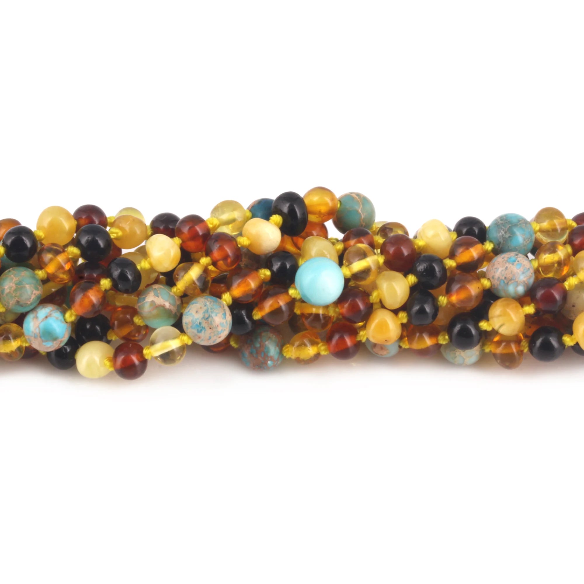 BALTIC AMBER BABY TEETHING NECKLACES WITH LAKE BLUE IMPERIAL JASPER LOT OF 10pcs. LE474