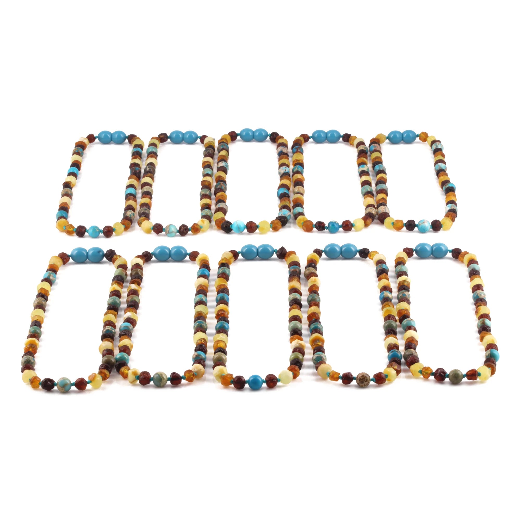 BALTIC AMBER BABY TEETHING NECKLACES WITH LAKE BLUE IMPERIAL JASPER LOT OF 10pcs. LE471 V2
