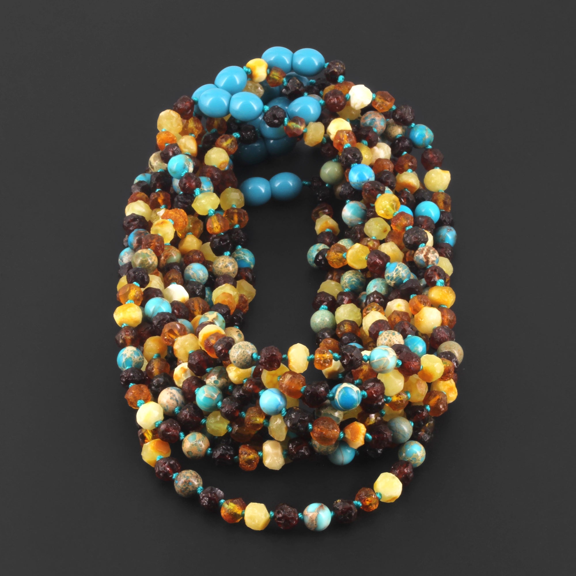 BALTIC AMBER BABY TEETHING NECKLACES WITH LAKE BLUE IMPERIAL JASPER LOT OF 10pcs. LE471 V2