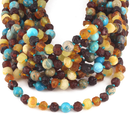 Baltic Amber & Blue Jasper Baby Teething Necklace Baroque Multicolor Glossy Finish - Wholesale Lot of 10pcs - 32cm / 12.6in - LE471 V2