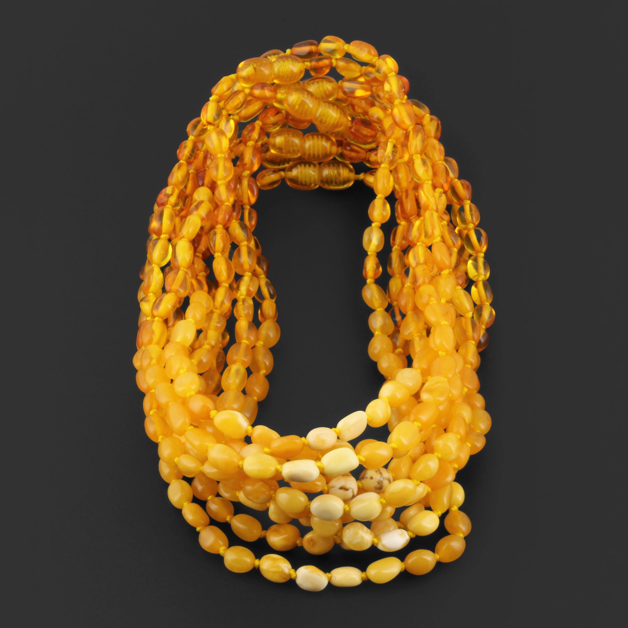 Baltic Amber Baby Teething Necklace Olive Milky Yellow Glossy Finish - Wholesale Lot of 10 - 32cm / 12.6in - BE164